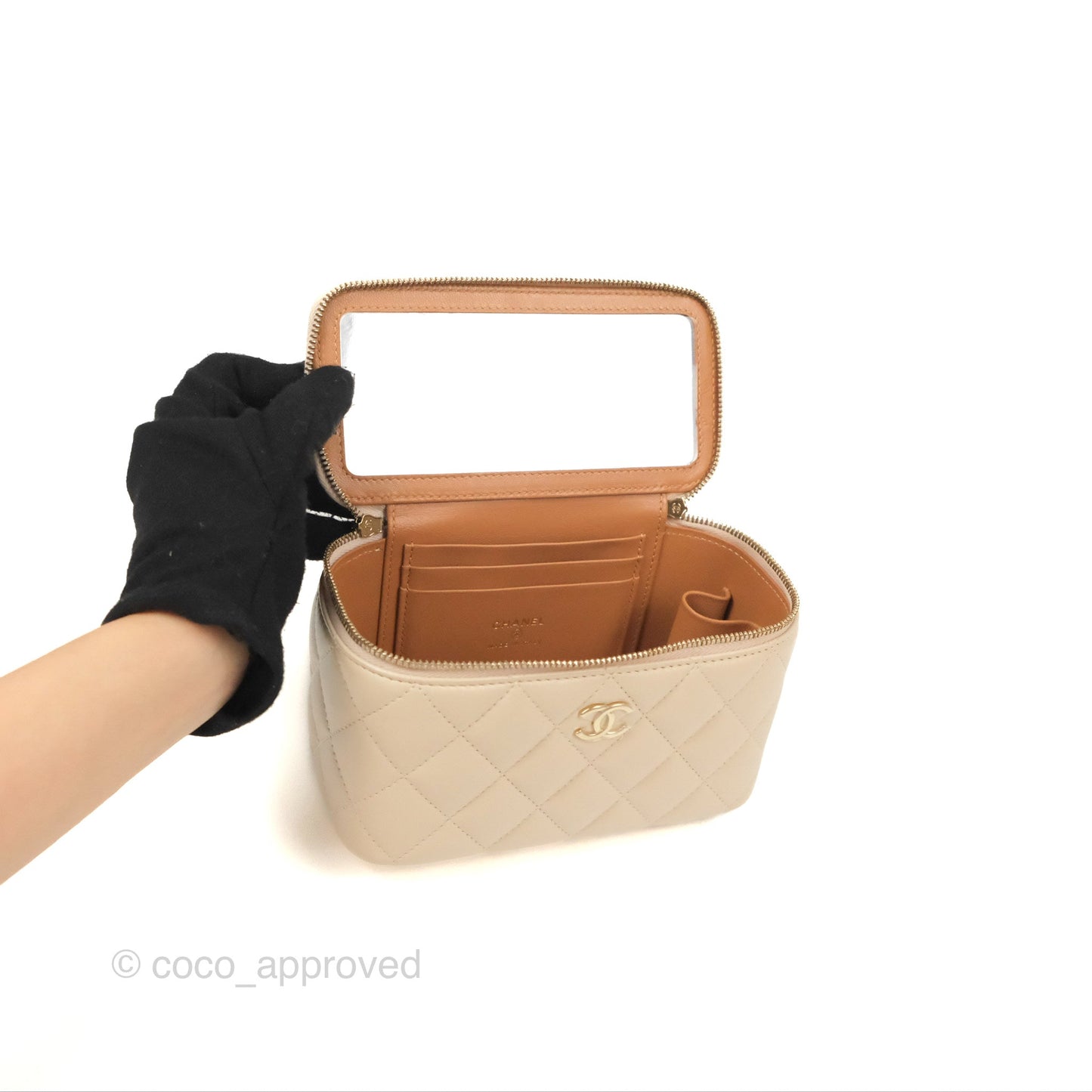 Chanel Vanity Rectangular Top Handle Ecru/Beige Lambskin Gold Hardware 23P