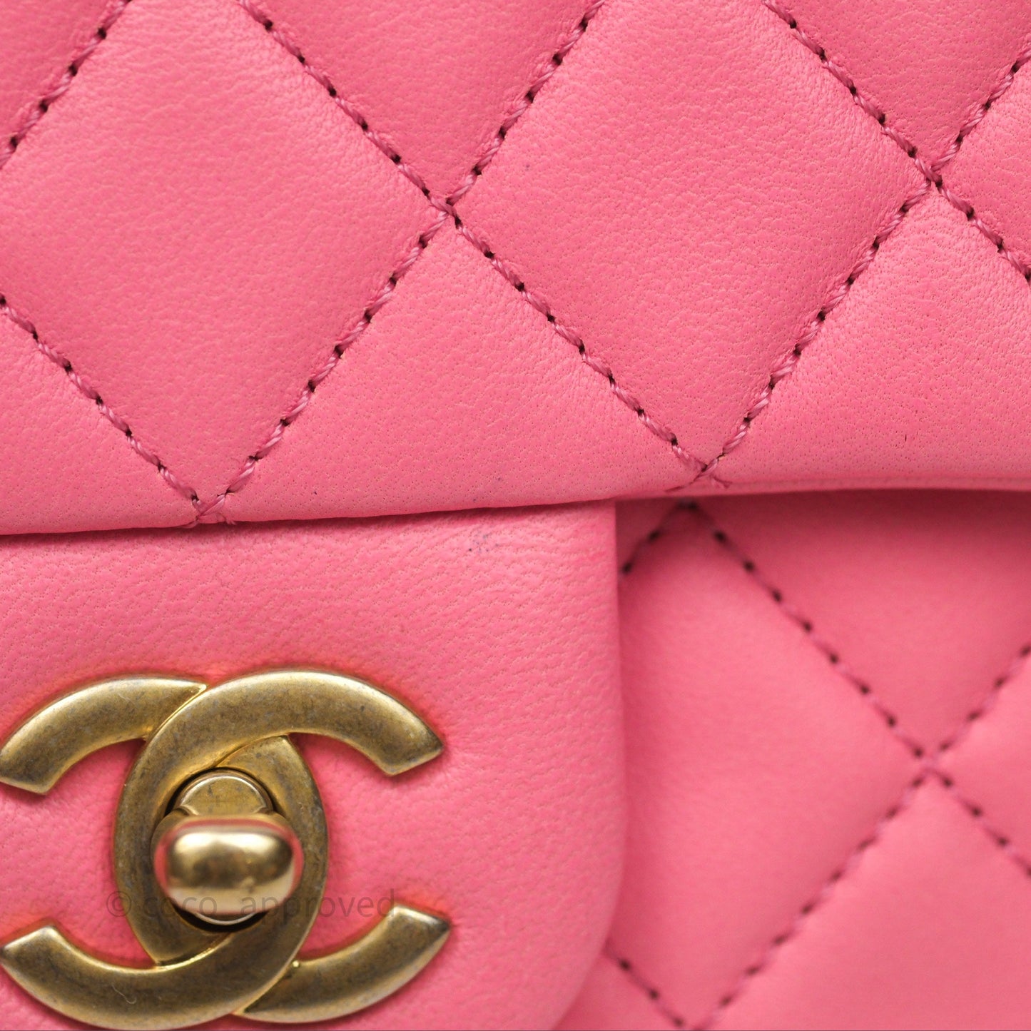 Chanel Mini Rectangular Pearl Crush Quilted Pink Lambskin Aged Gold Hardware