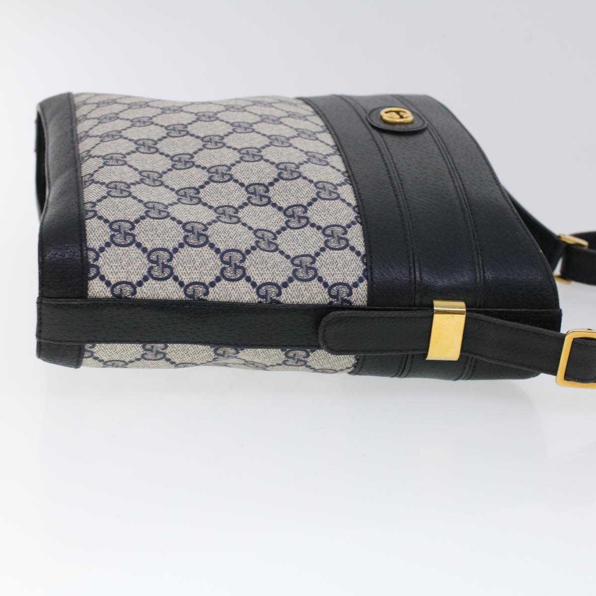 Luxury Gucci GG Canvas Shoulder Bag PVC Leather Navy  53390