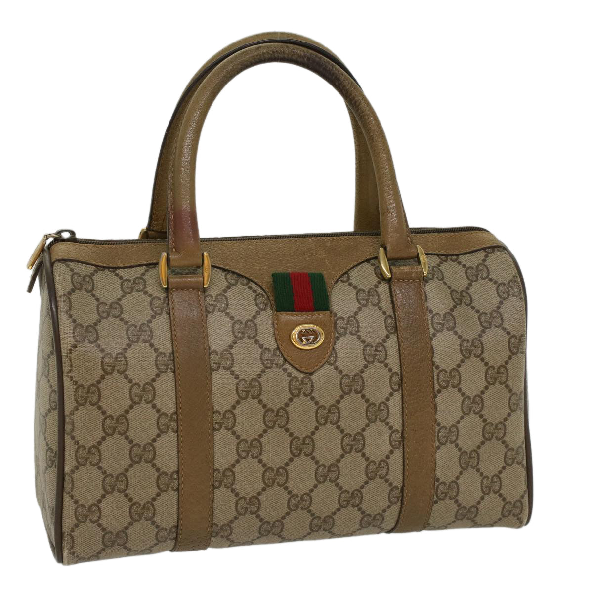 Luxury Gucci GG Canvas Web Sherry Line Boston Bag Beige Red Green  53399