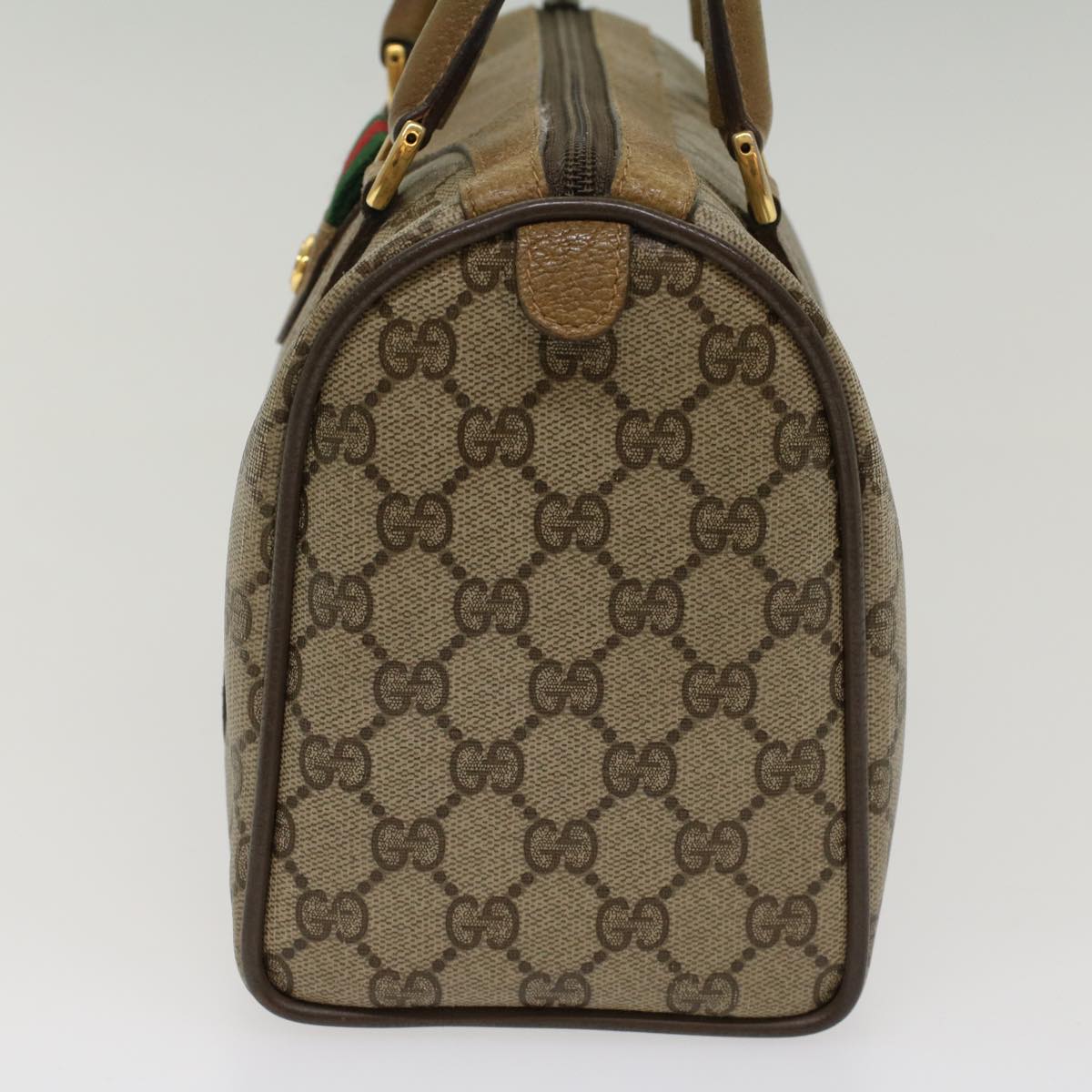Luxury Gucci GG Canvas Web Sherry Line Boston Bag Beige Red Green  53399