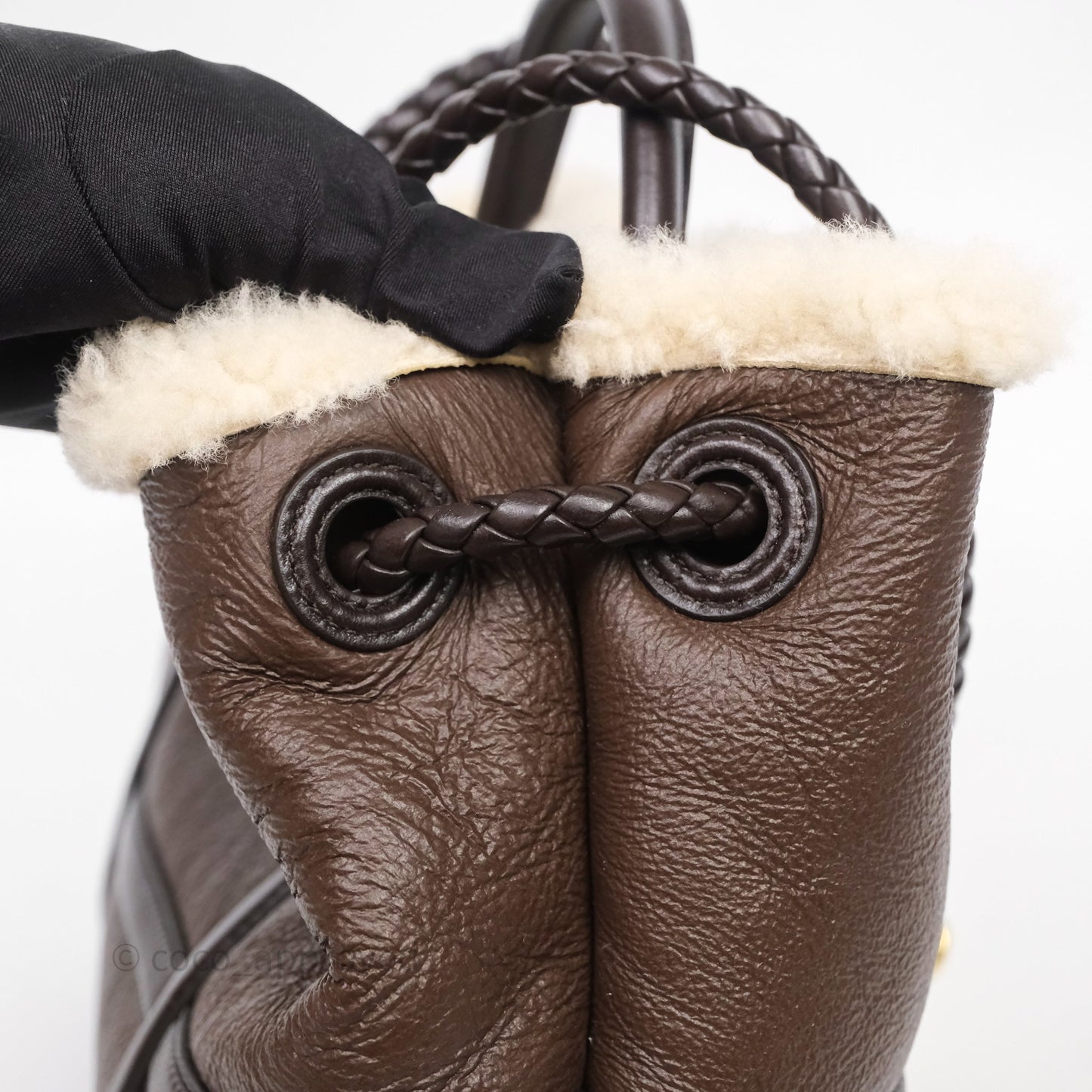 Bottega Veneta Shearling Aviator Small Andiamo Bag Brown
