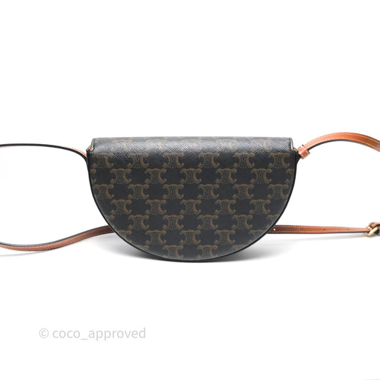 Celine Besace Cuir Bag Triomphe Canvas Tan