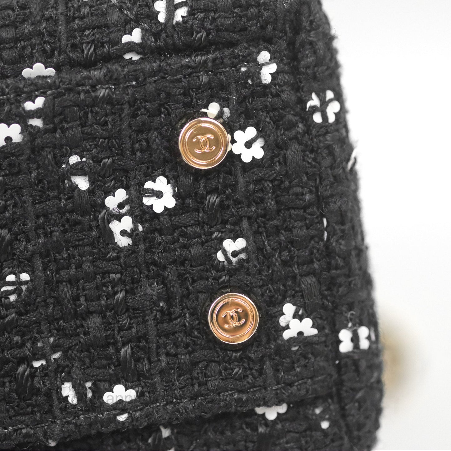 Chanel Small Top Handle Box Bag Black Tweed Sequins Gold Hardware 23K