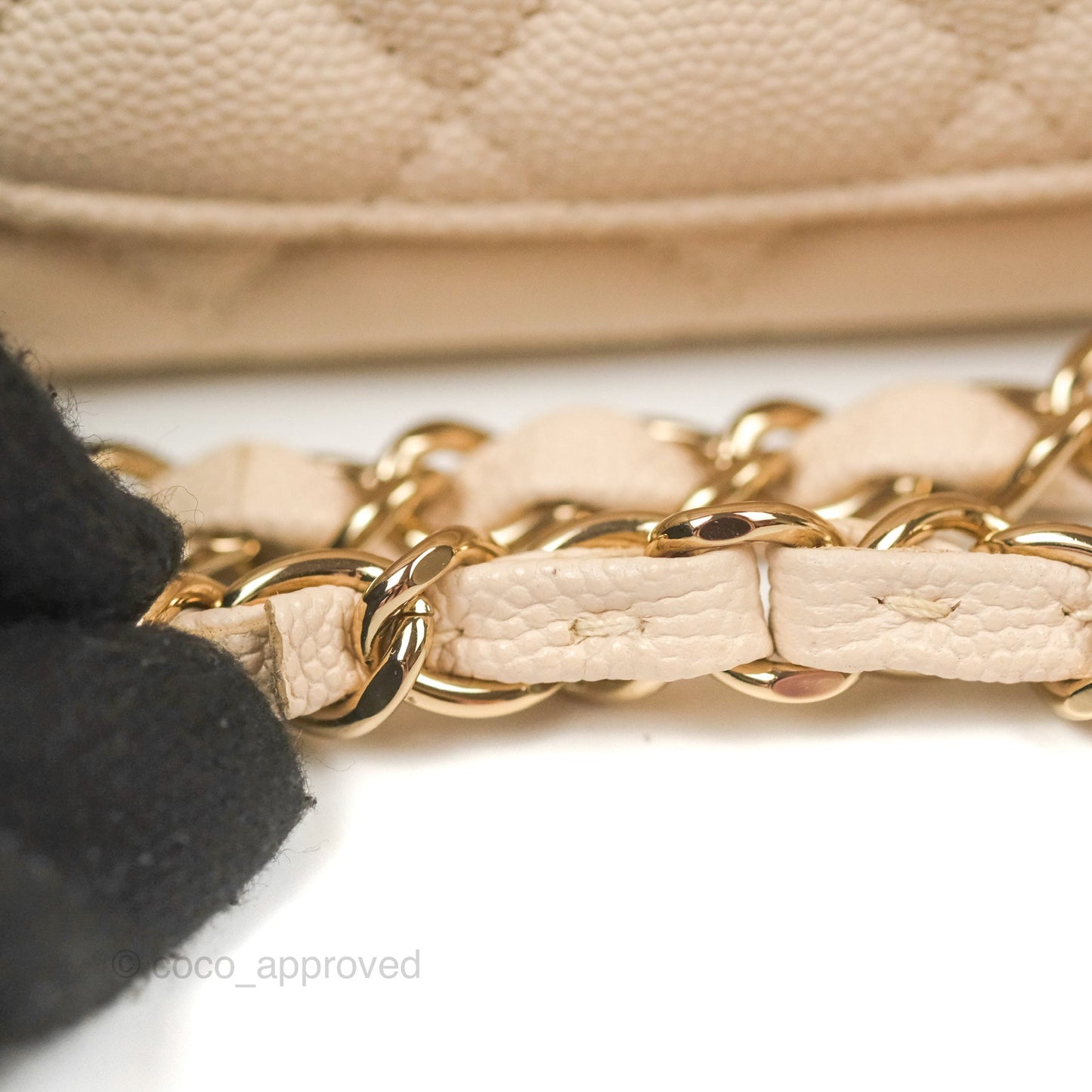 Chanel Small Classic Quilted Flap Light Ivory Beige Caviar Gold Hardware 20C
