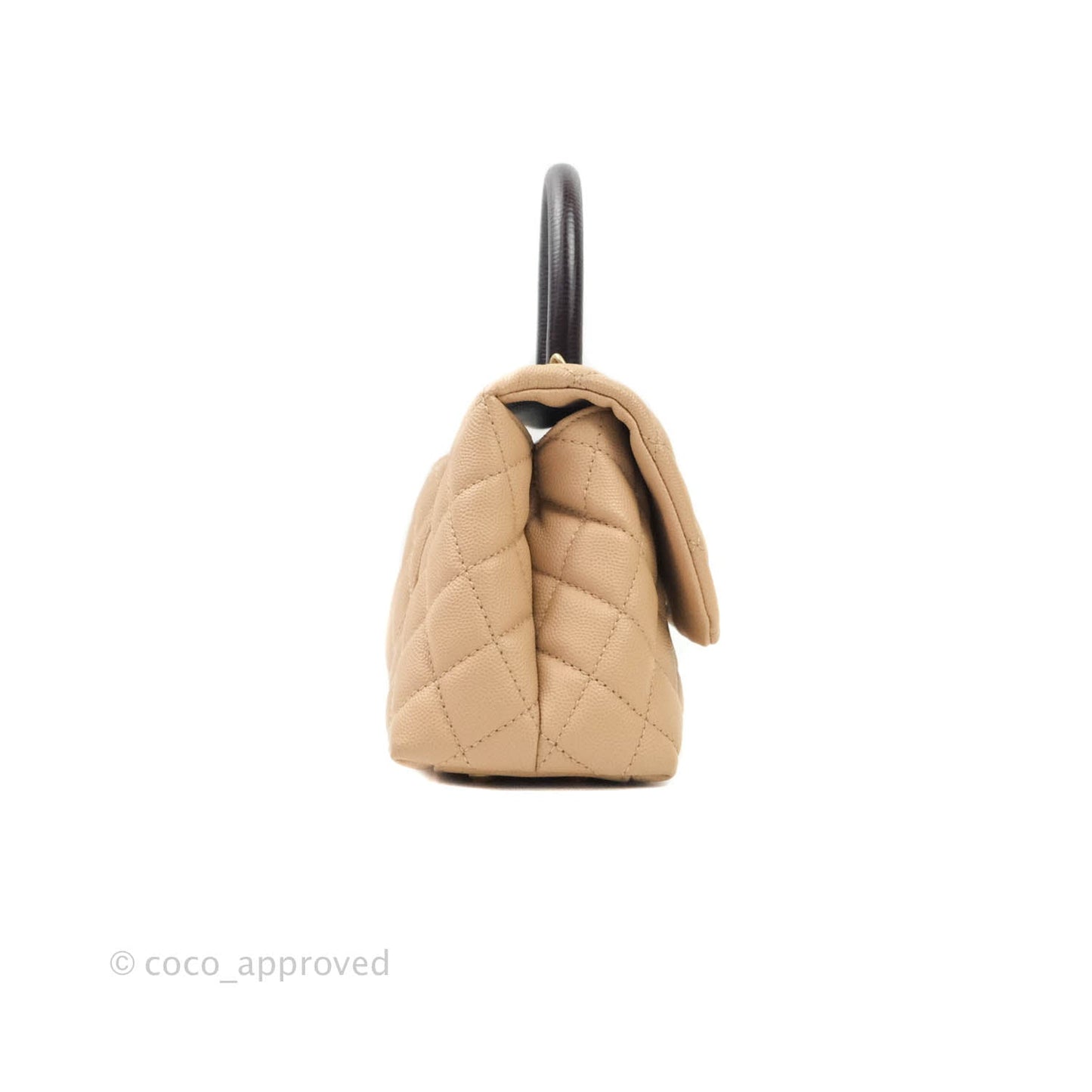 Chanel Mini (Small) Coco Handle Quilted Beige Caviar Gold Hardware Embossed Lizard Handle