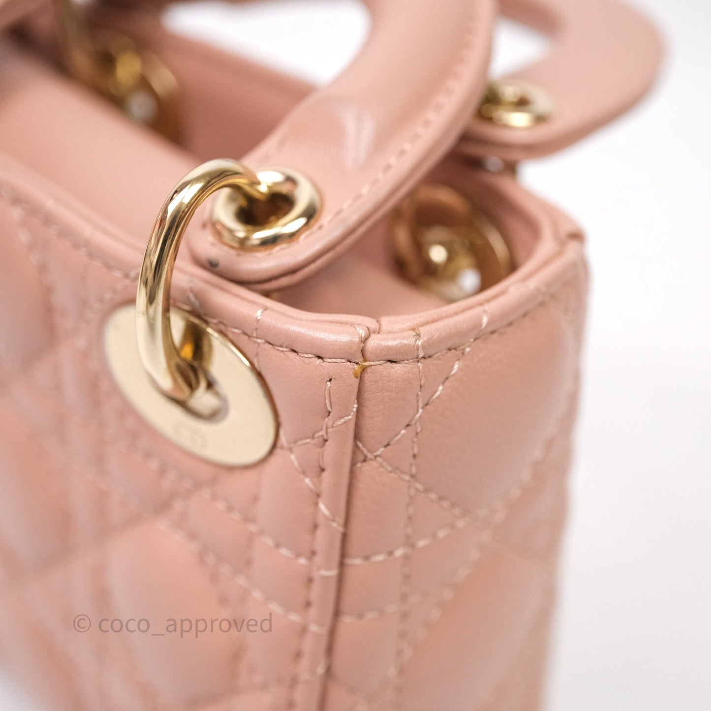 Christian Dior Micro Lady Dior Pink Beige Cannage Calfskin Gold Hardware