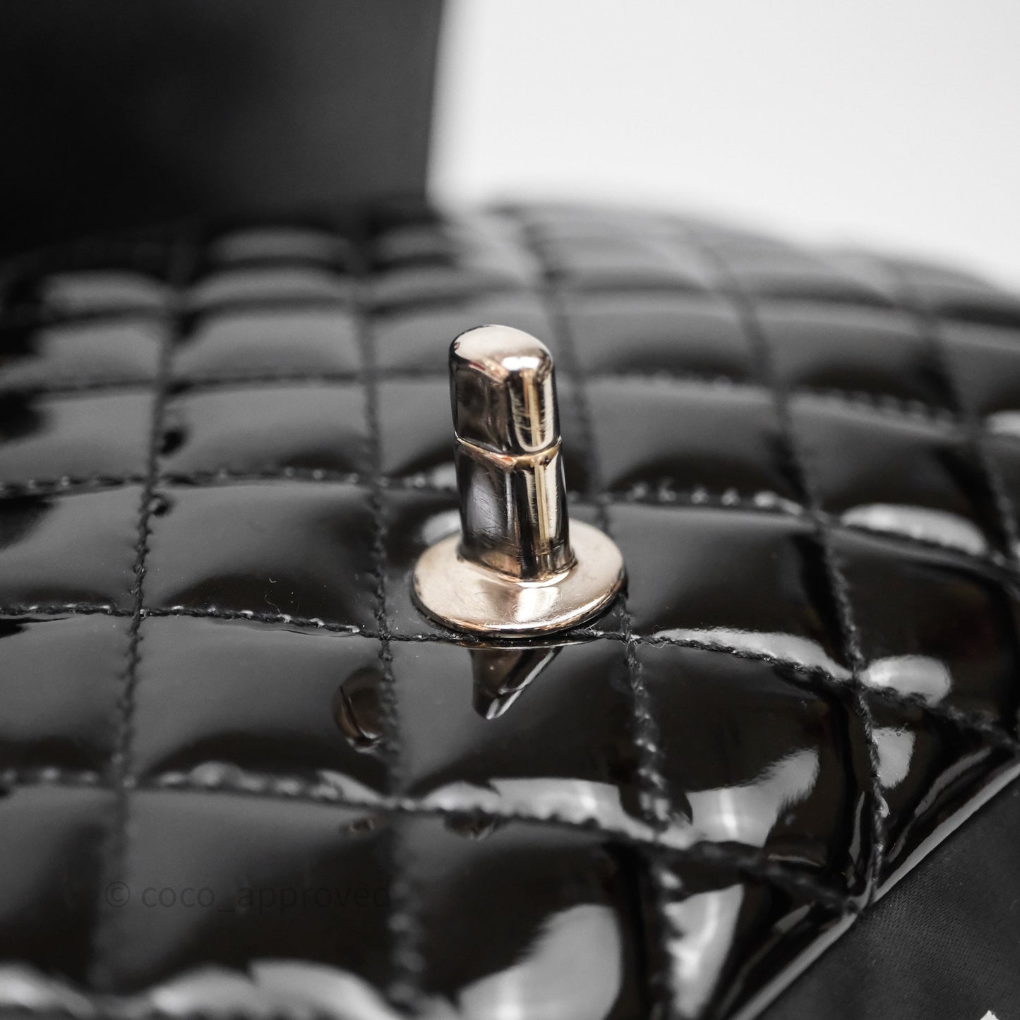 Chanel Quilted Medium Flap Black Patent Silver Hardware