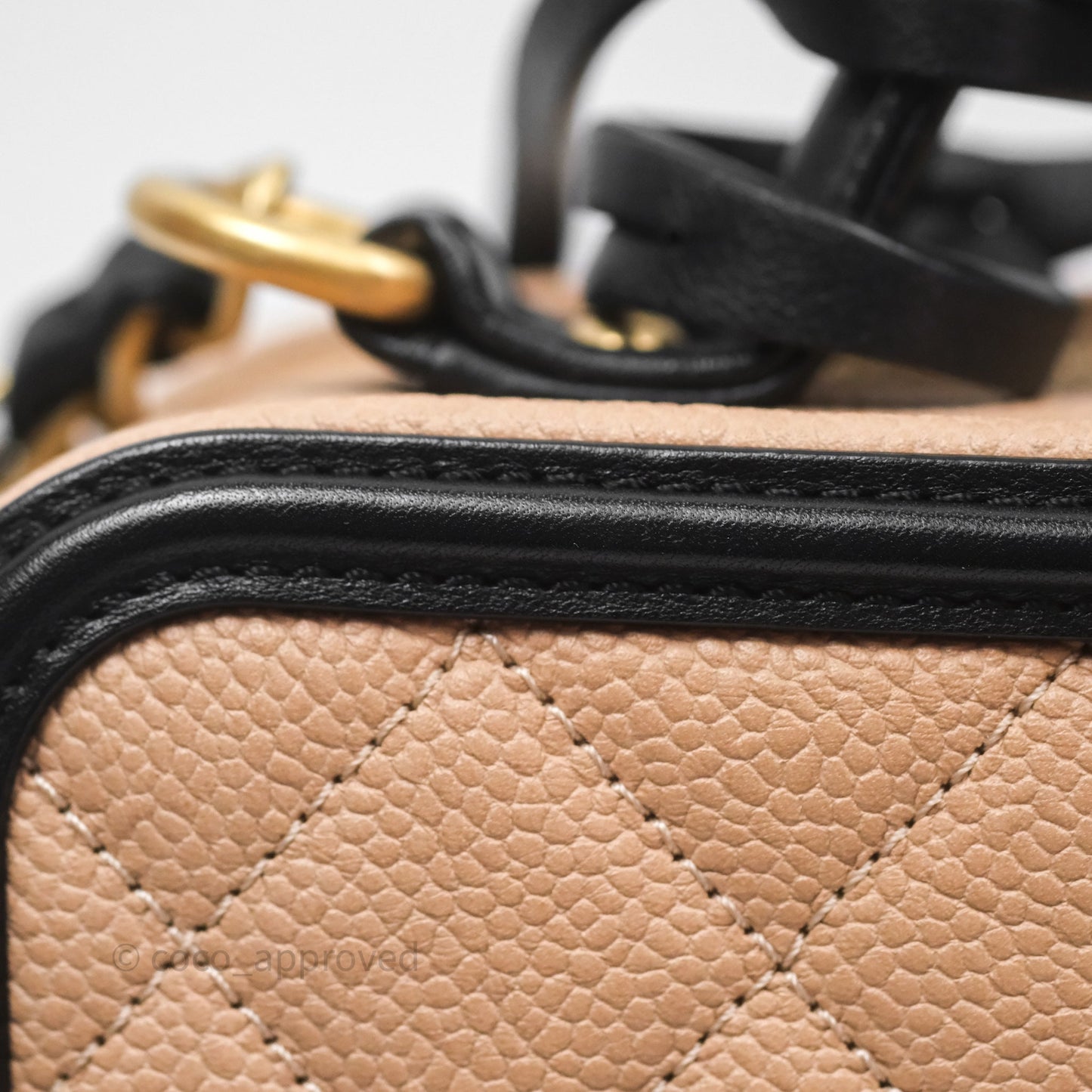 Chanel Quilted Medium CC Filigree Vanity Case Beige Caviar Gold Hardware