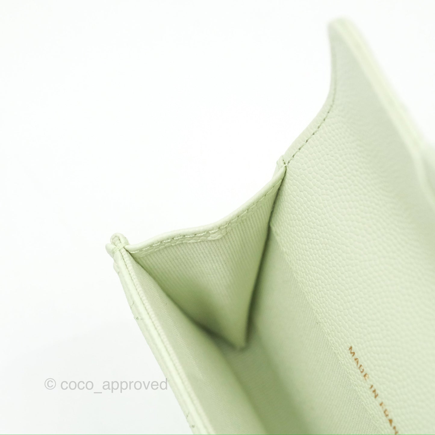 Chanel Quilted Flap Card Holder Light Green Caviar Gold Hardware
