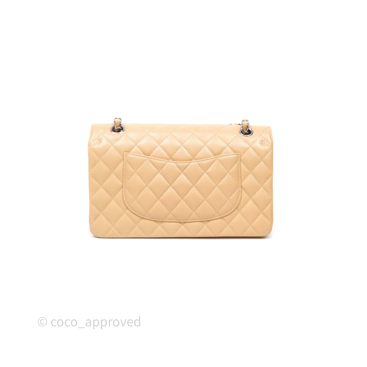 Chanel Classic M/L Medium Flap Quilted Beige Caviar Silver Hardware