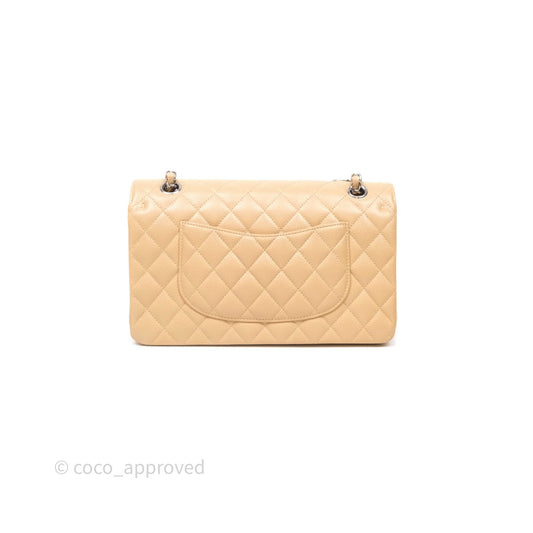 Chanel Classic M/L Medium Flap Quilted Beige Caviar Silver Hardware