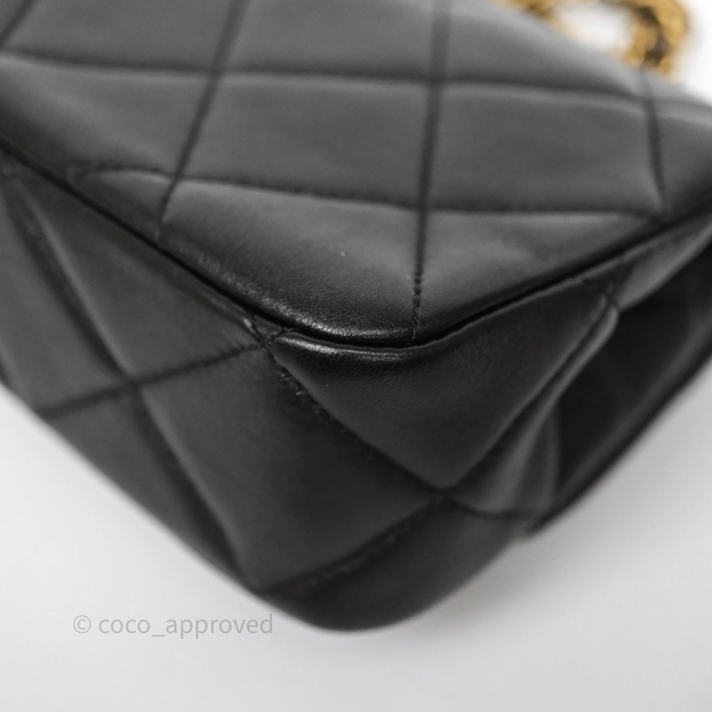 Chanel Quilted Flap Bag with Pearl Chain Black Calfskin Aged Gold Hardware