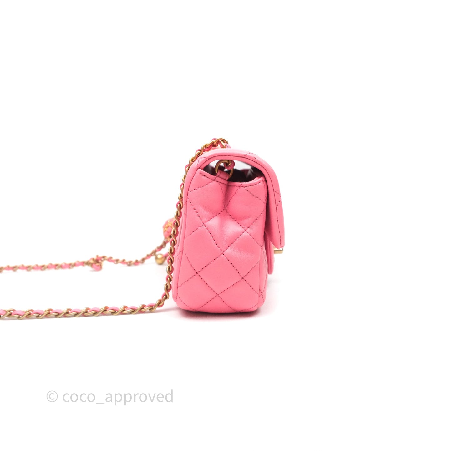Chanel Mini Rectangular Pearl Crush Quilted Pink Lambskin Aged Gold Hardware
