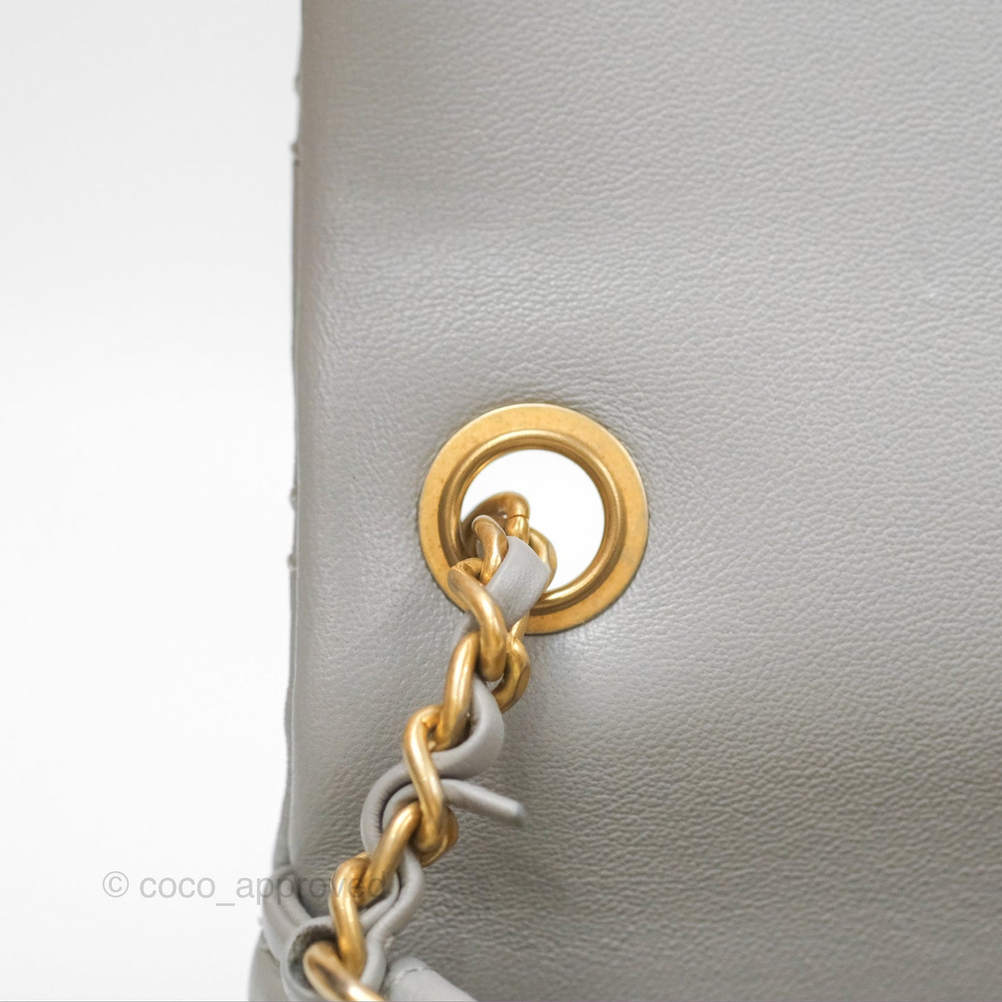Chanel Pearl Crush Mini Square Quilted Light Grey Lambskin Aged Gold Hardware
