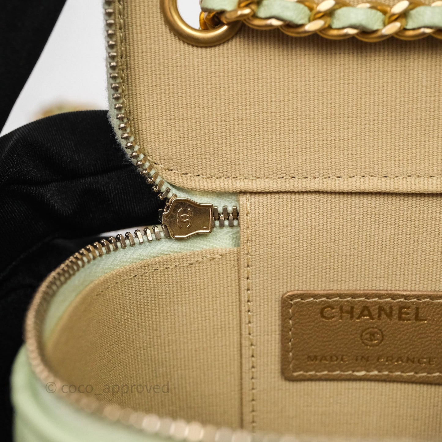 Chanel Mini Pearl Crush Vanity With Chain Green Aged Gold Hardware