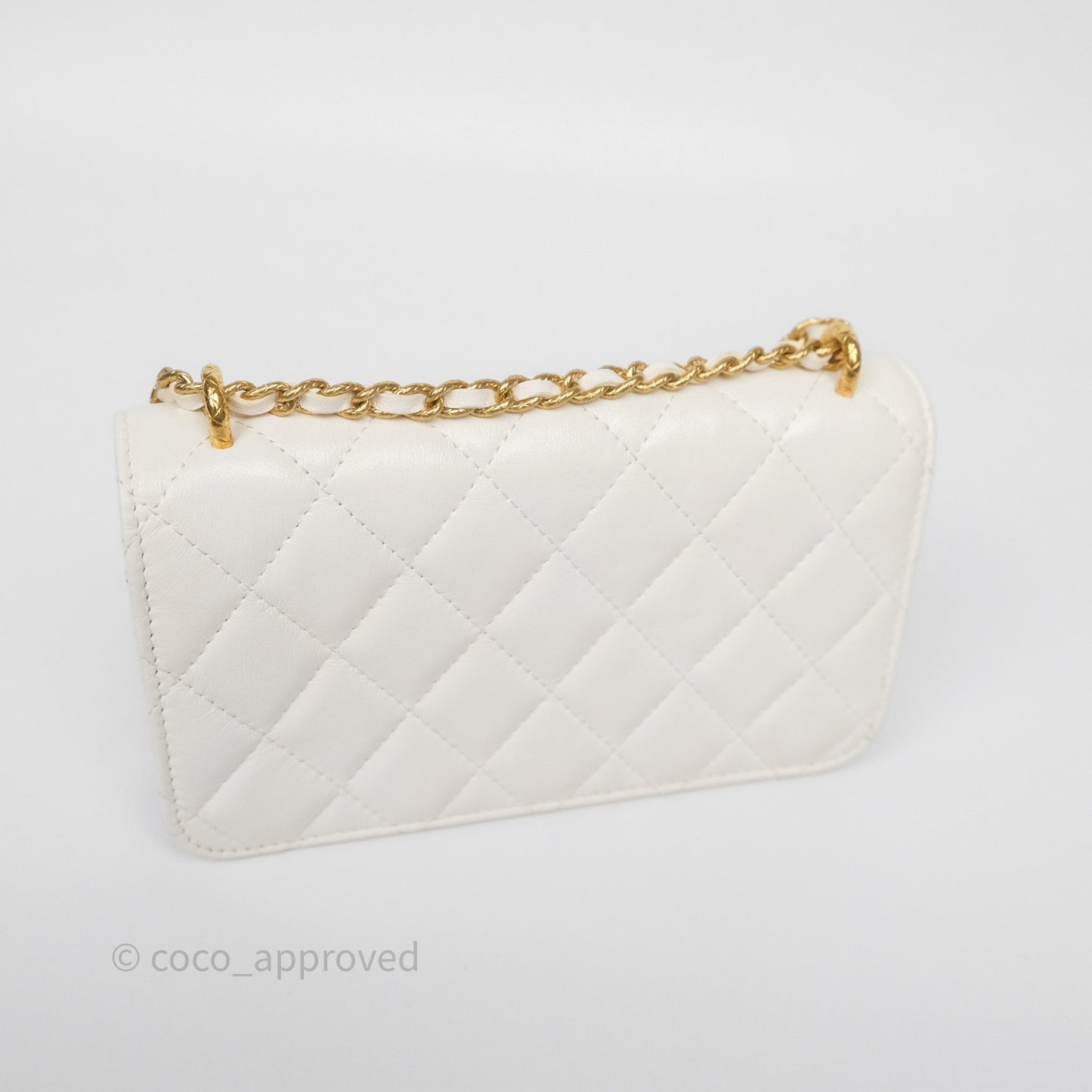 Chanel Dynasty Phone Holder with Chain White Ivory Lambskin Aged Gold Hardware