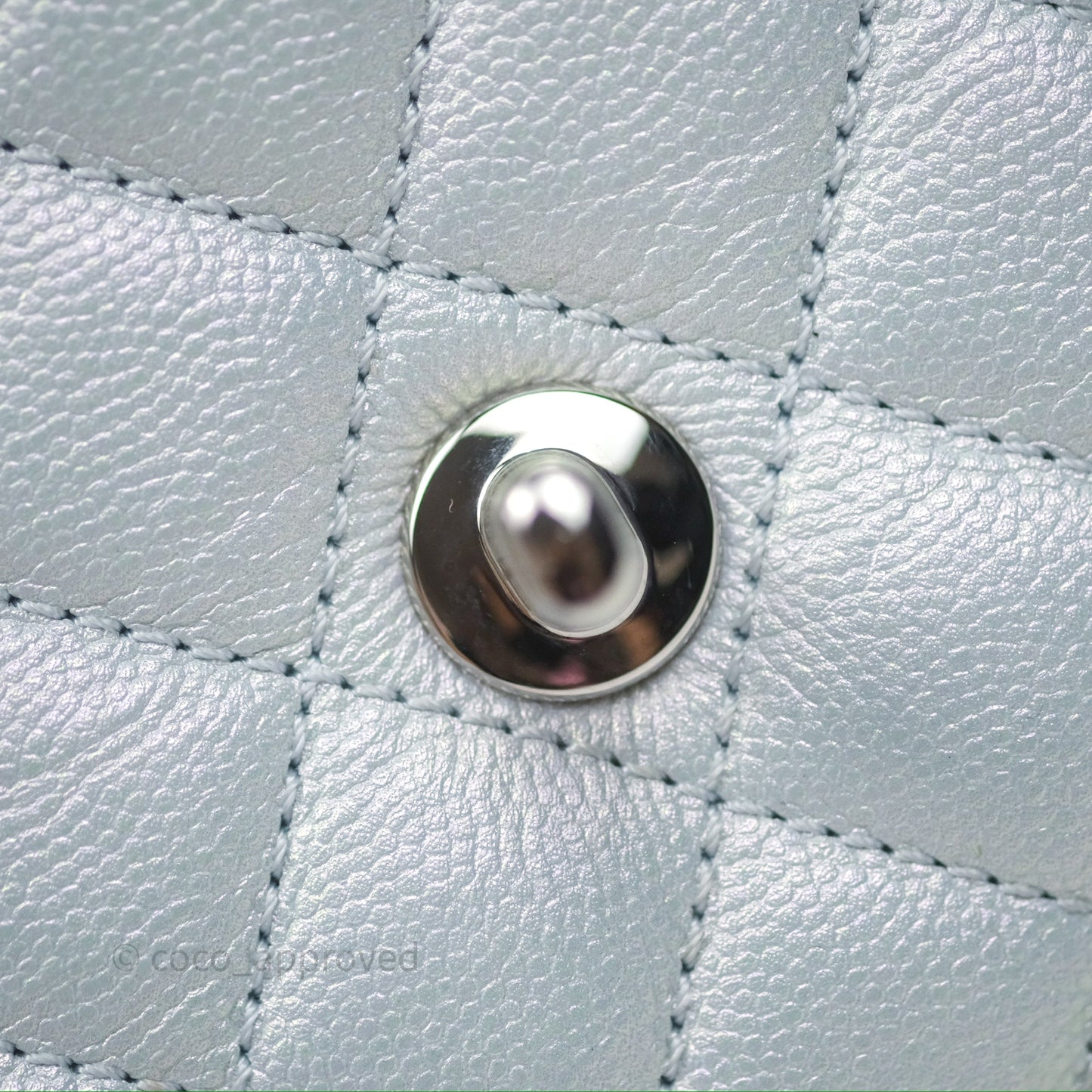 Chanel Mini Coco Handle Quilted Iridescent Light Blue Caviar Rainbow Hardware