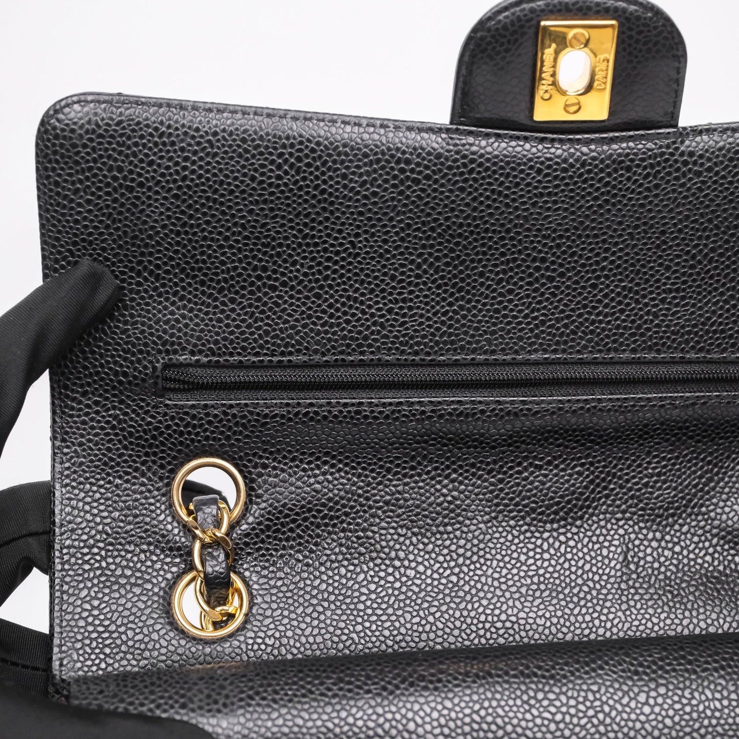 Chanel Classic M/L Medium Flap Quilted Black Caviar Gold Hardware