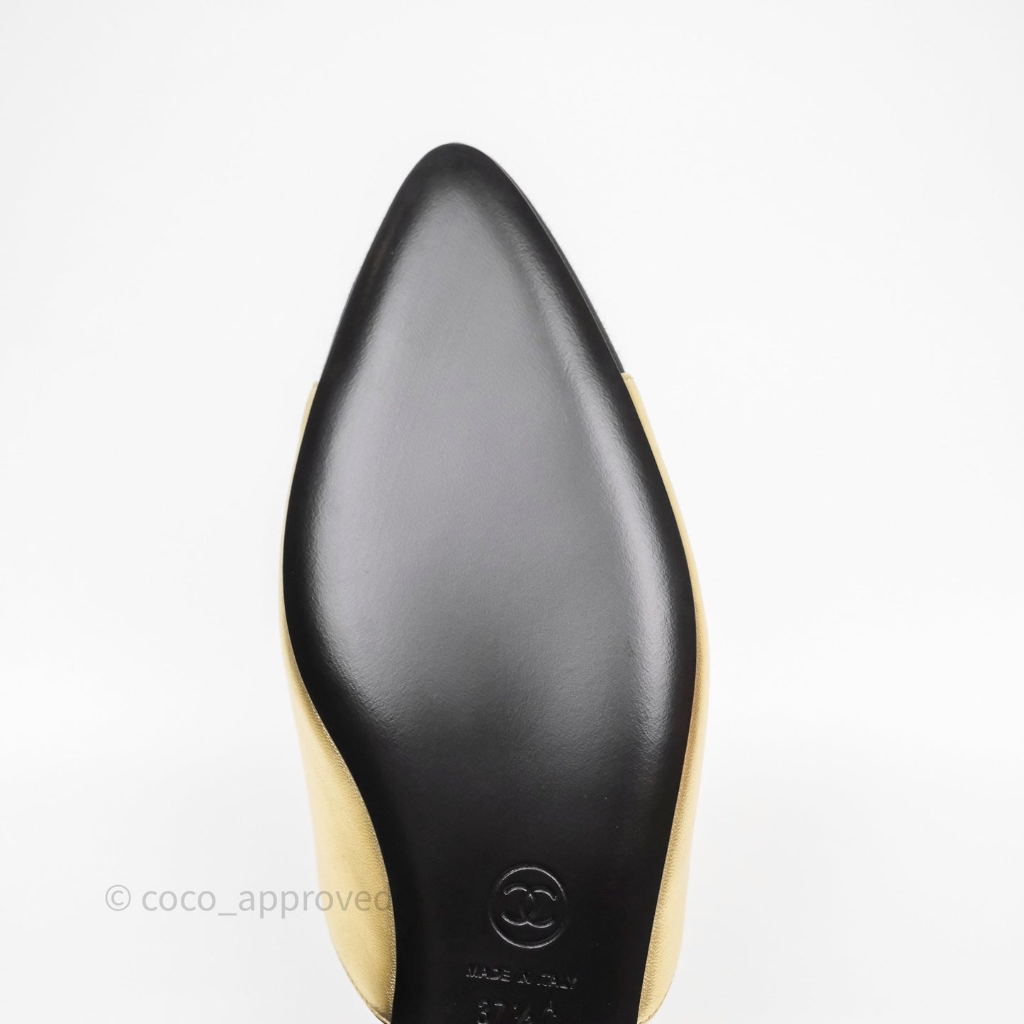 Chanel Bow Two-Tone Slingback Flats Gold/ Black Size 37.5