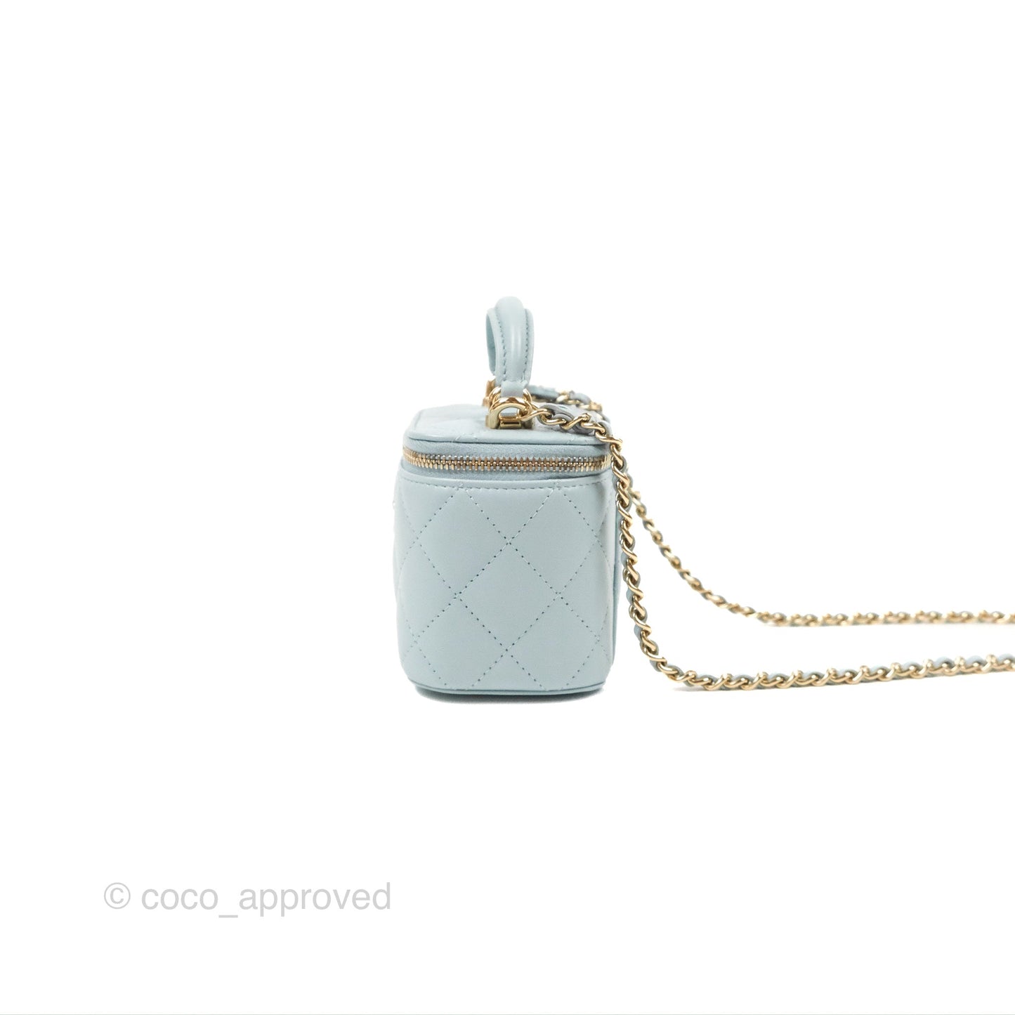 Chanel Mini Top Handle Vanity With Chain Light Blue Lambskin Gold Hardware