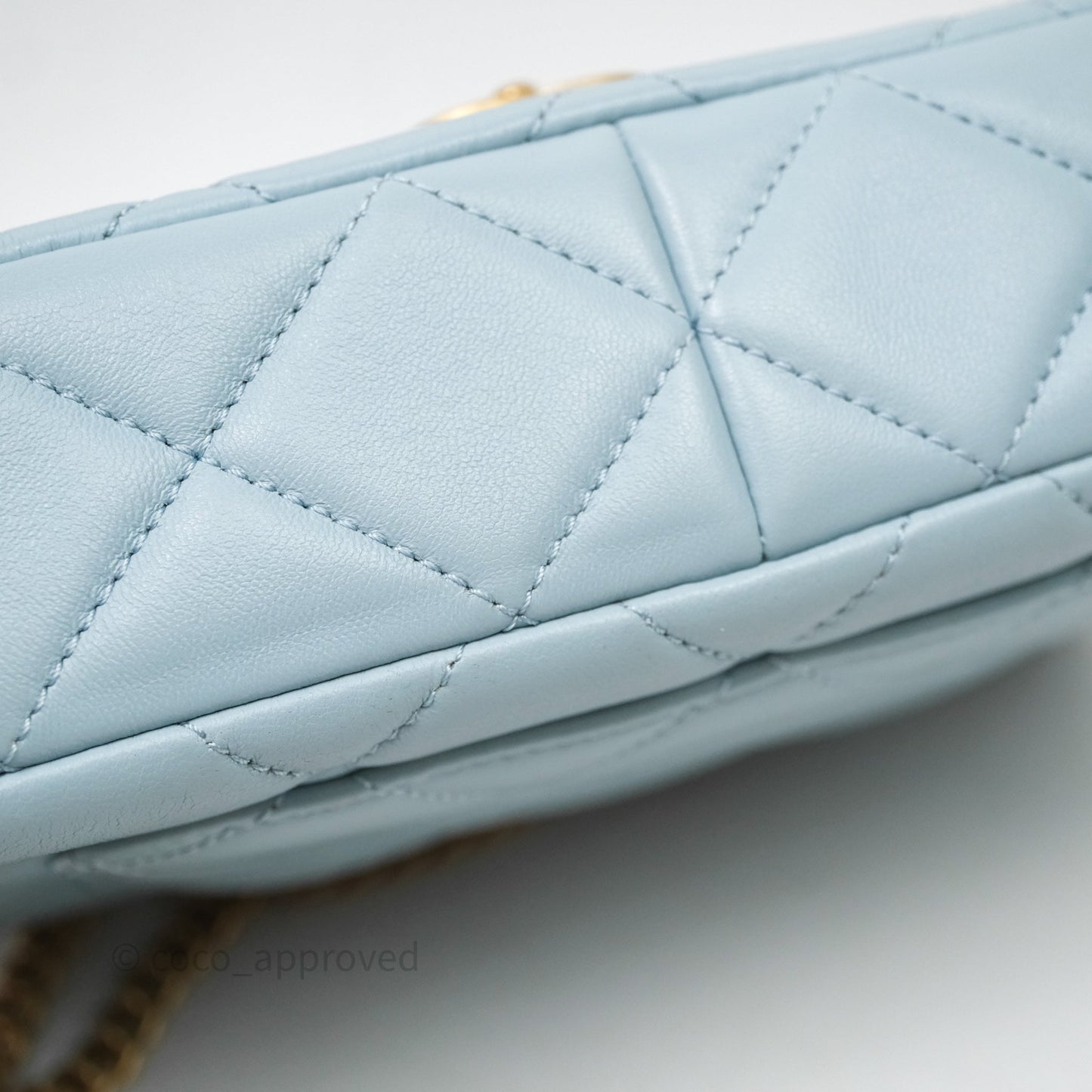 Chanel Quilted Enamel Pending CC Small Square Flap Baby Blue Lambskin