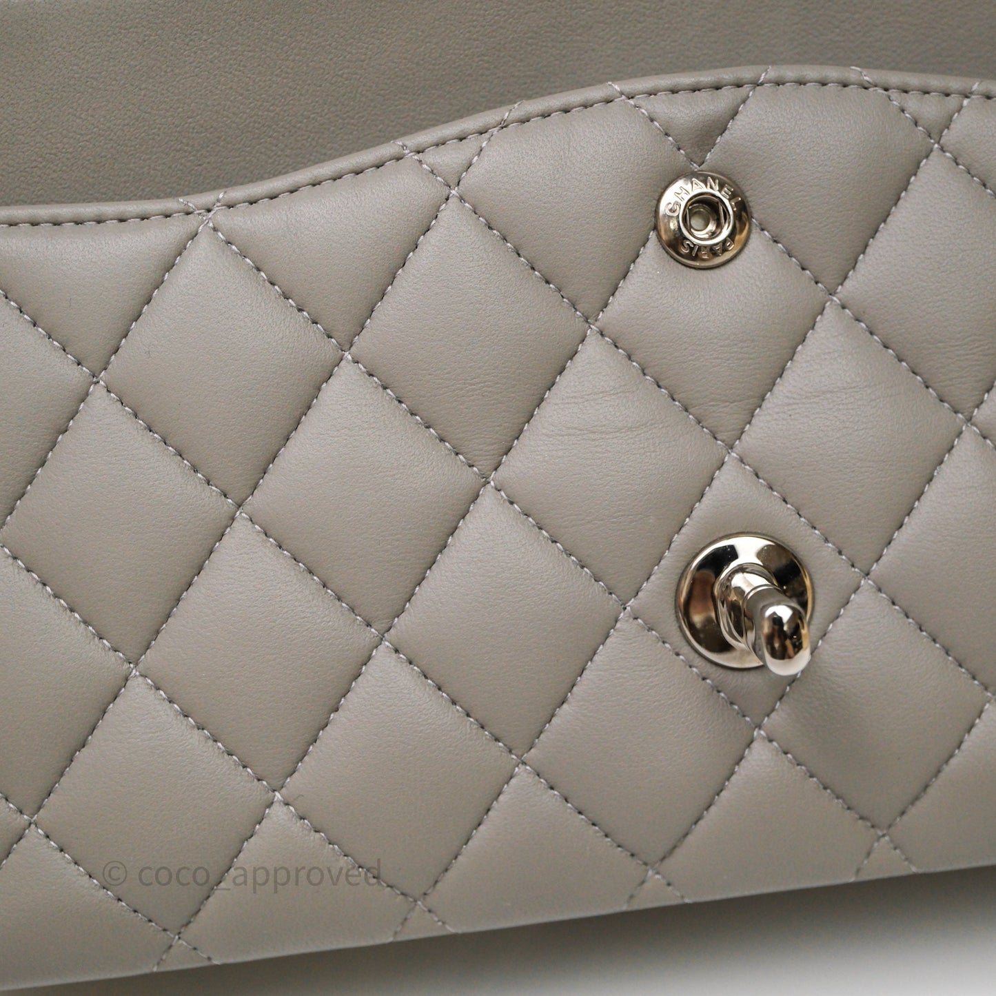 Chanel Classic M/L Medium Flap Quilted Grey Lambskin Silver Hardware