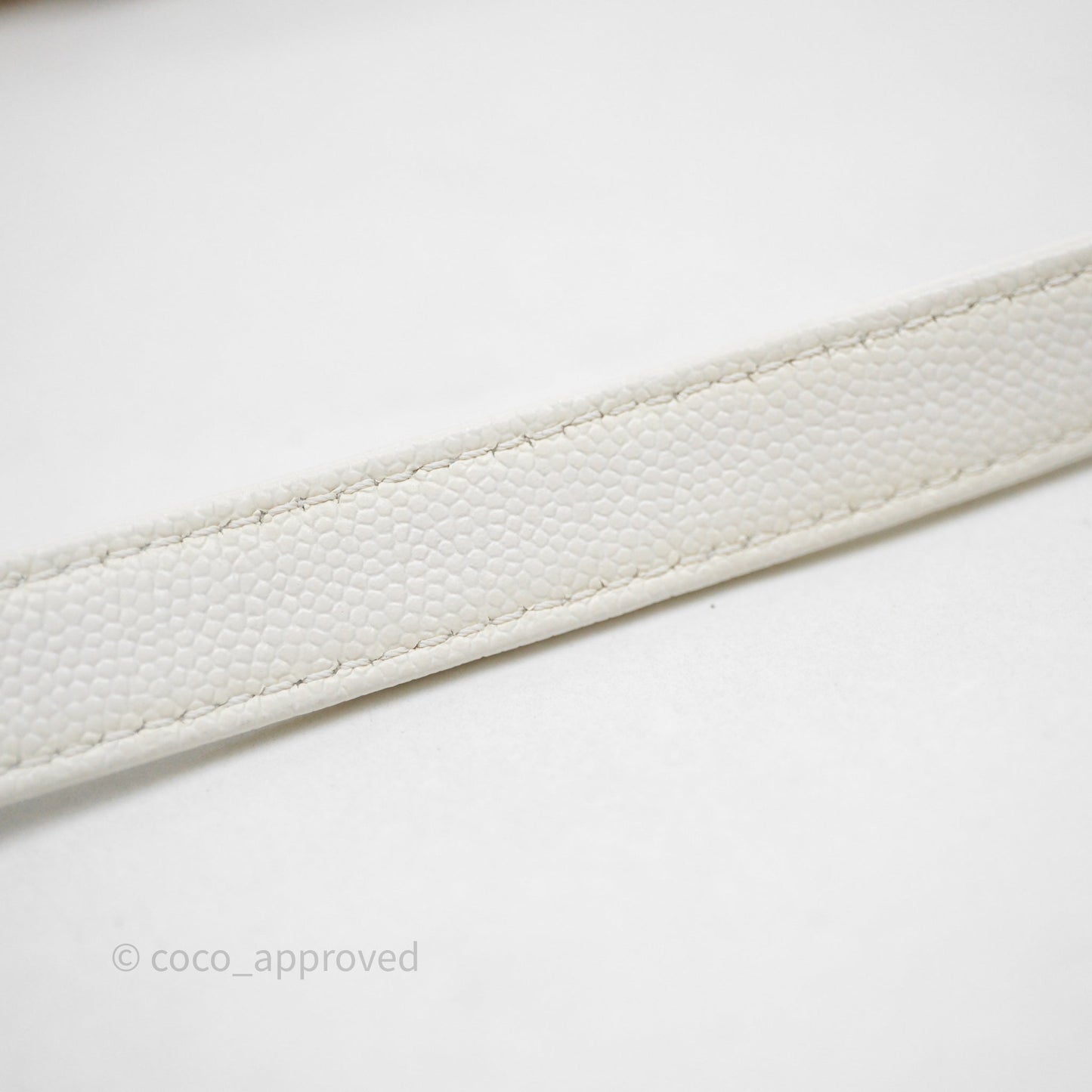 Chanel Bracelet On Chain Small Flap Bag White Caviar Aged Gold Hardware