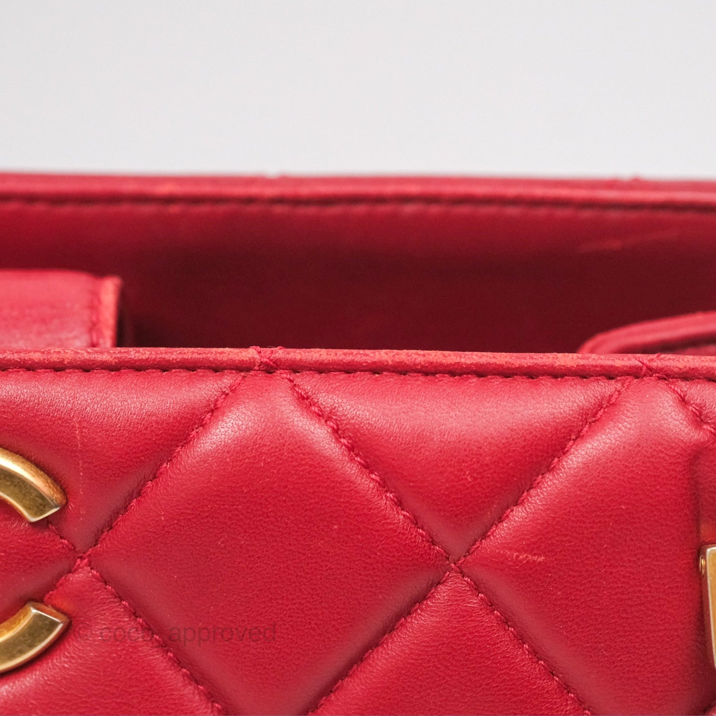 Chanel Tote Bag Red Lambskin Aged Gold Hardware