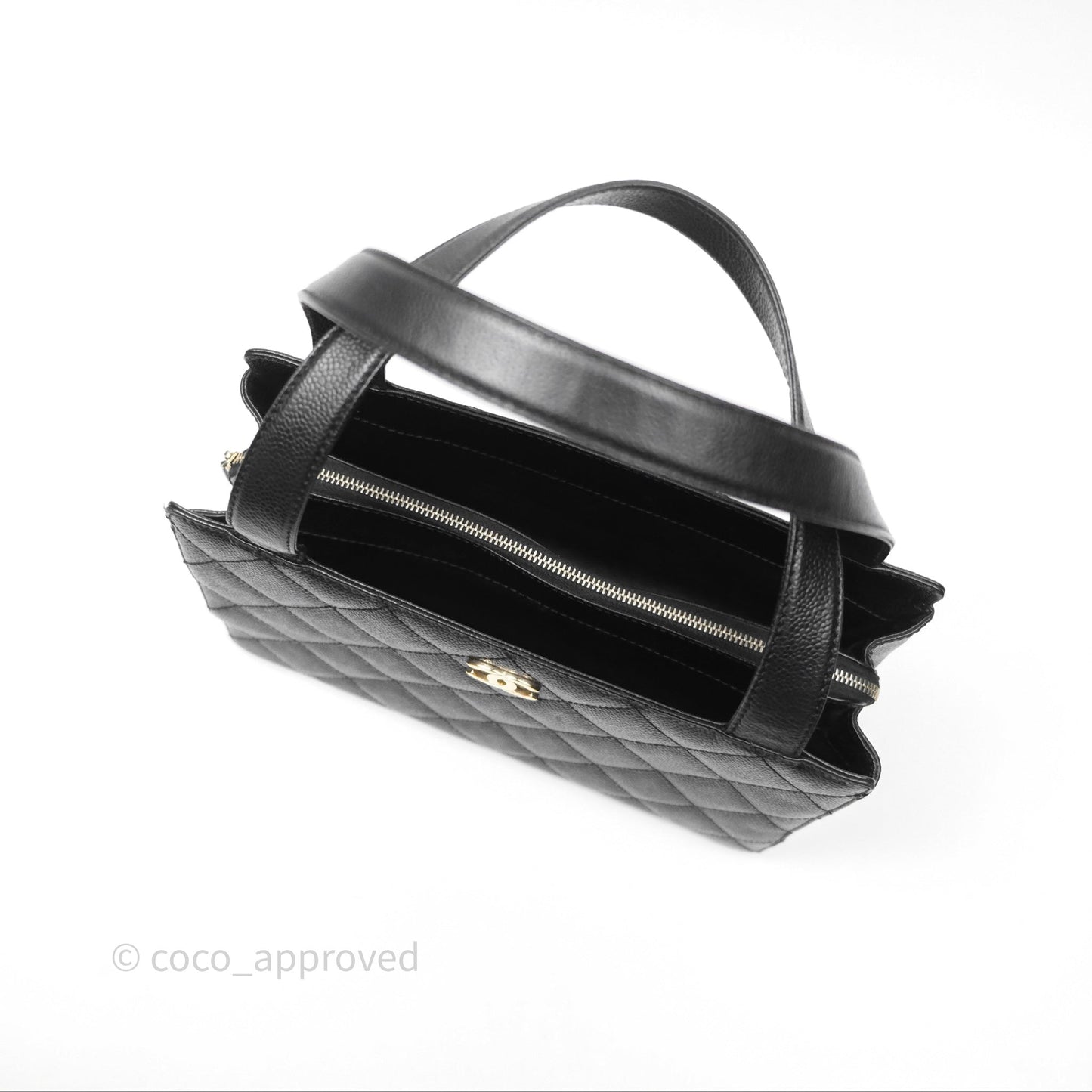 Chanel Vintage Quilted CC Tote Black Caviar Gold Hardware