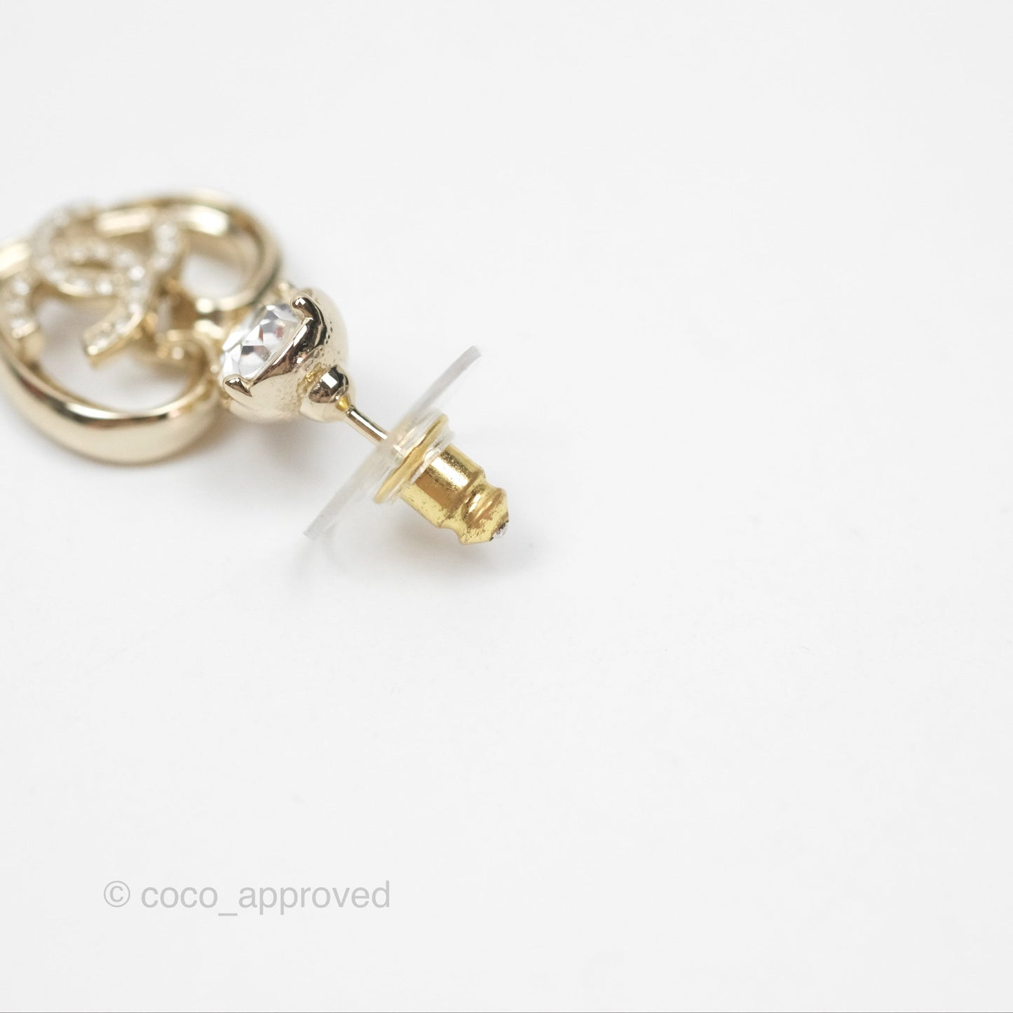 Chanel Crystal CC Heart Drop Earrings Gold Tone 23C