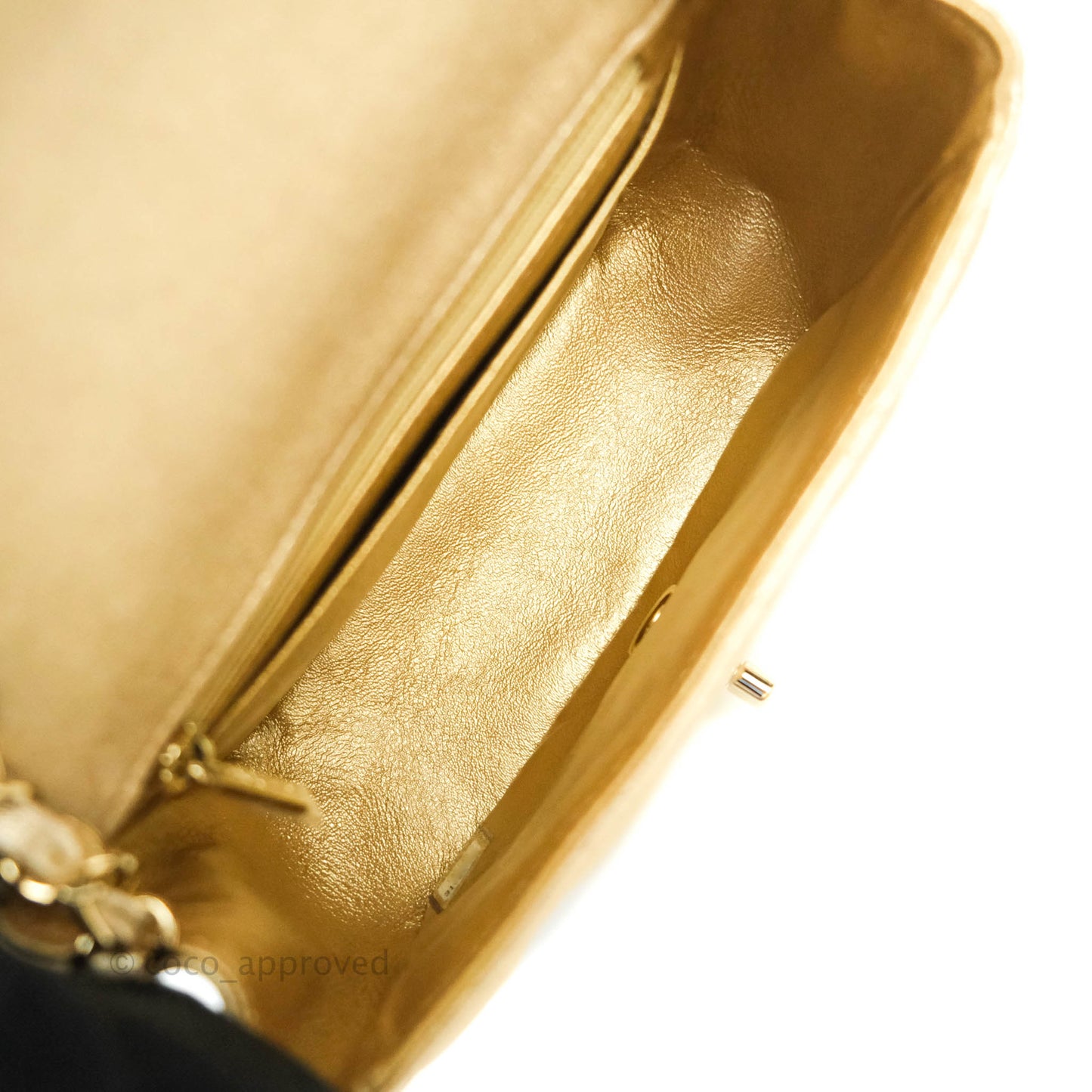 Chanel Classic Quilted Mini Square Flap Iridescent Gold Gold Hardware 21P