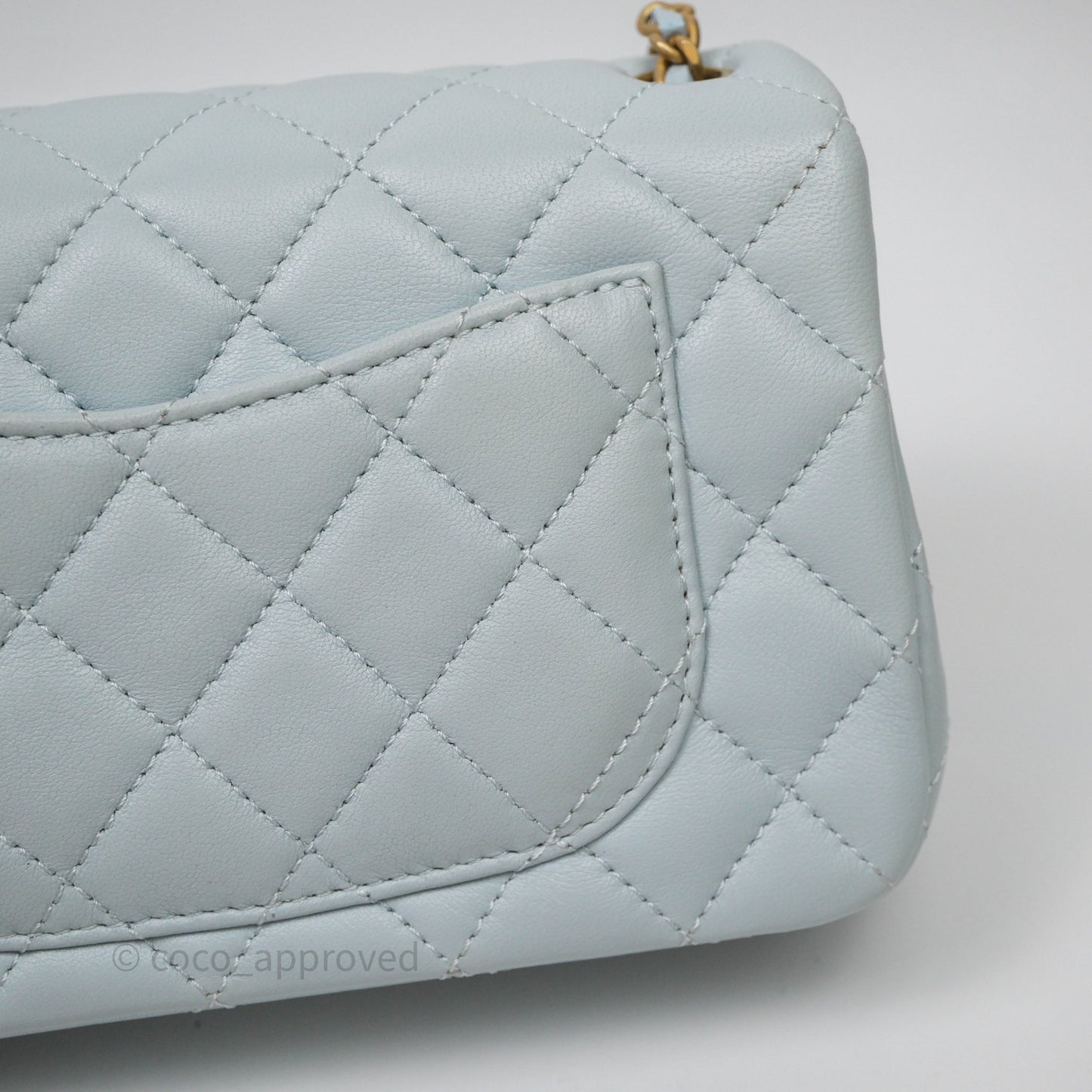 Chanel Pearl Crush Mini Rectangular Light Blue Lambskin Aged Gold Hardware