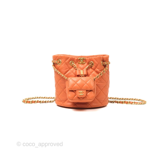 Chanel Small Drawstring Backpack Orange Calfskin Aged Gold Hardware 23A