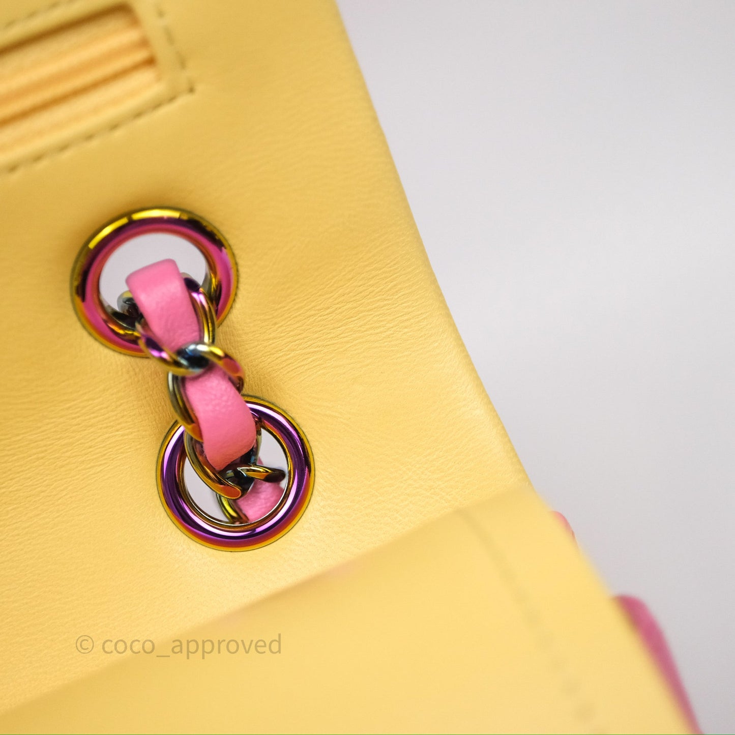 Chanel Small Classic Flap Quilted Pink Lambskin Rainbow Hardware