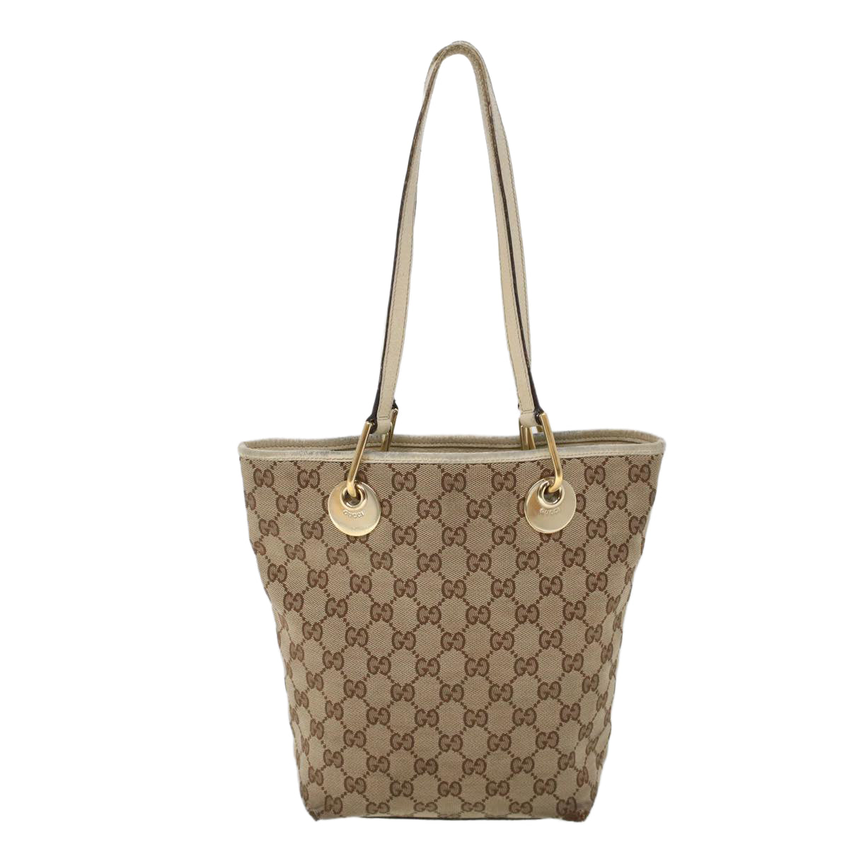 Luxury Gucci GG Canvas Hand Bag Canvas Leather Beige White  53654