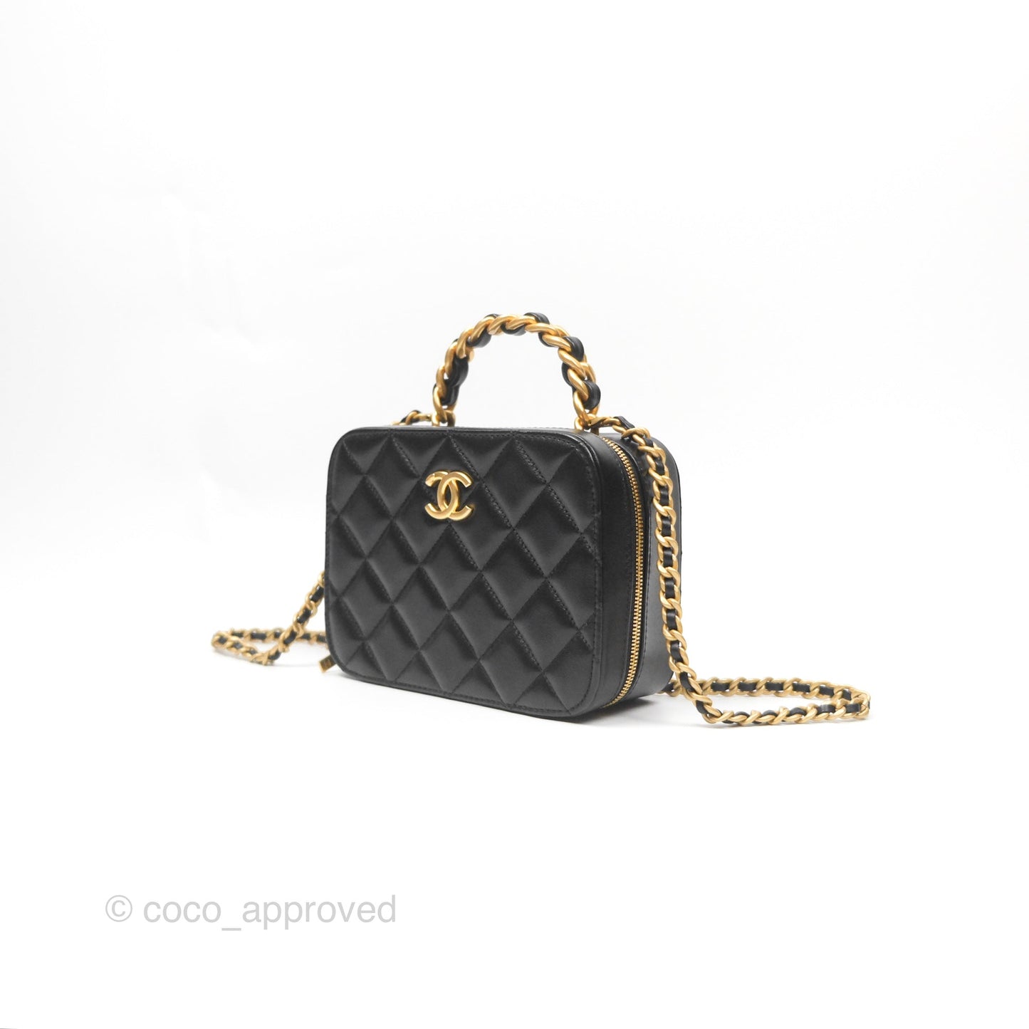 Chanel Top Handle Vanity Case Black Lambskin Aged Gold Hardware 22A