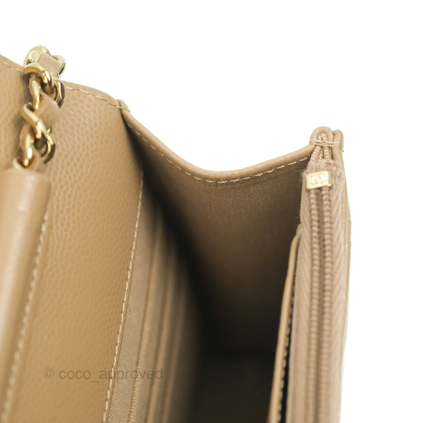 Chanel Quilted Classic Wallet on Chain WOC Dark Beige Caviar Gold Hardware