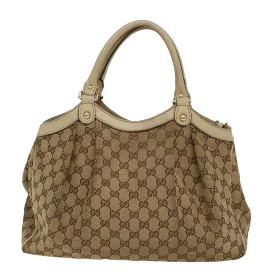 Luxury Gucci GG Canvas Hand Bag Beige White  53669