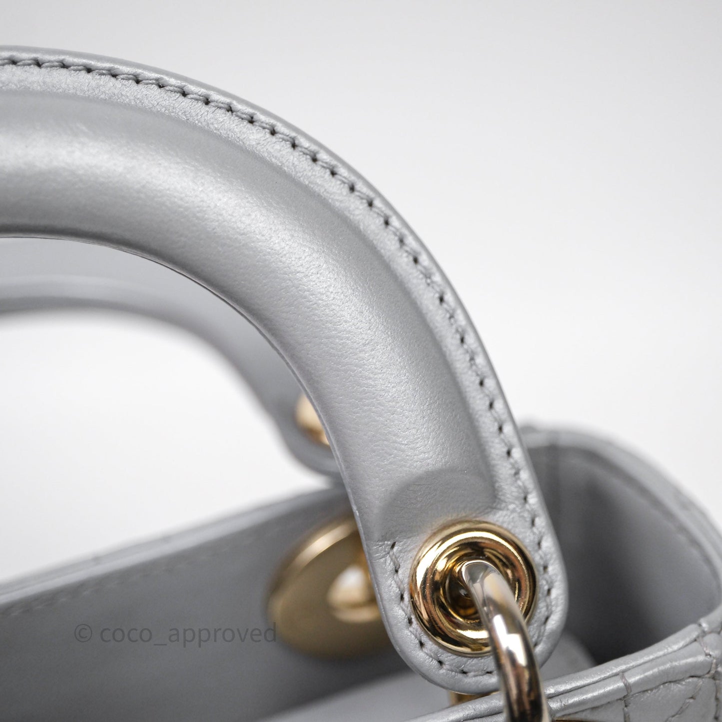 Christian Dior Mini Lady Dior Iridescent Grey Lambskin Cannage Gold Hardware
