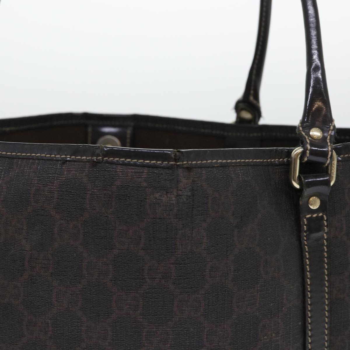 Luxury Gucci GG Canvas Tote Bag PVC Leather Brown  53675