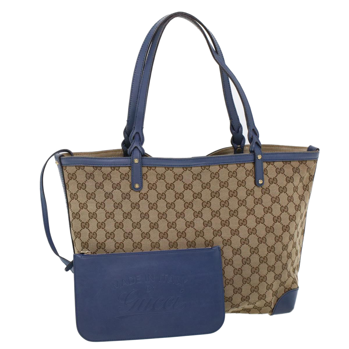 Luxury Gucci GG Canvas Tote Bag Canvas Leather Beige Blue  53678