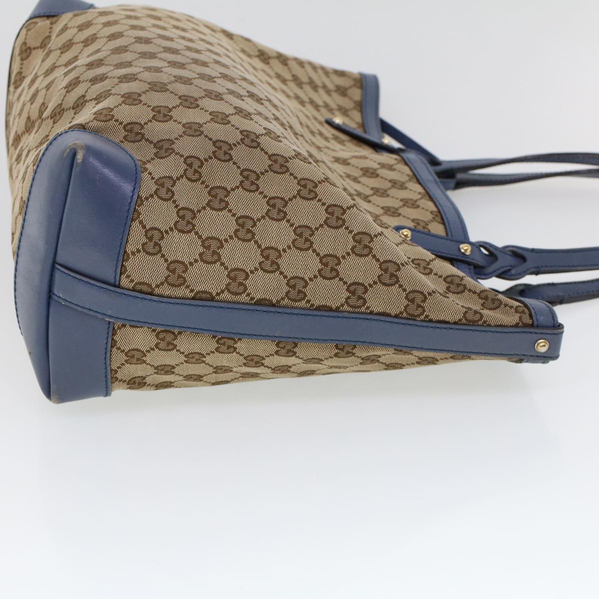 Luxury Gucci GG Canvas Tote Bag Canvas Leather Beige Blue  53678