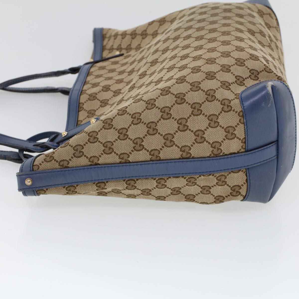 Luxury Gucci GG Canvas Tote Bag Canvas Leather Beige Blue  53678