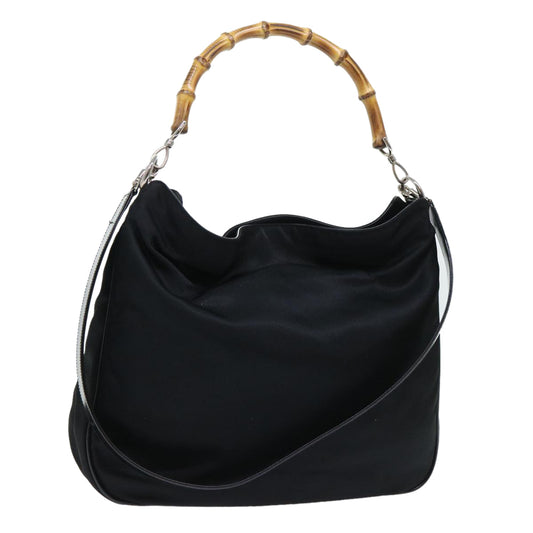 Luxury Gucci Bamboo Shoulder Bag Nylon 2way Black  53689
