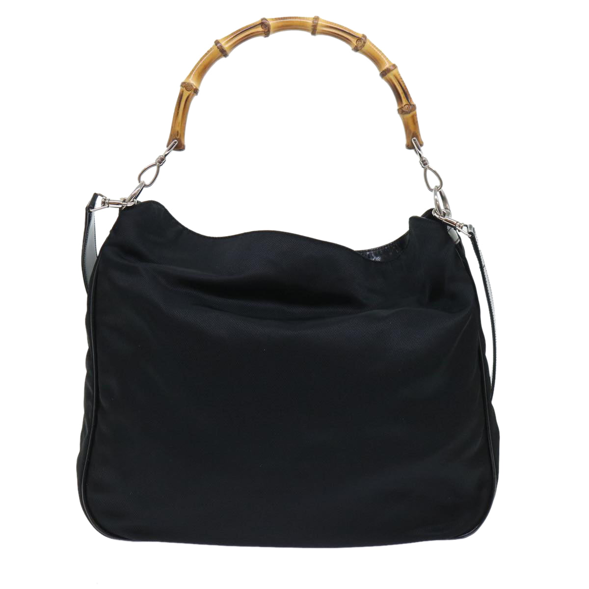 Luxury Gucci Bamboo Shoulder Bag Nylon 2way Black  53689