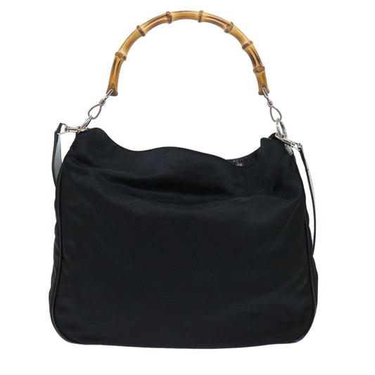Luxury Gucci Bamboo Shoulder Bag Nylon 2way Black  53689