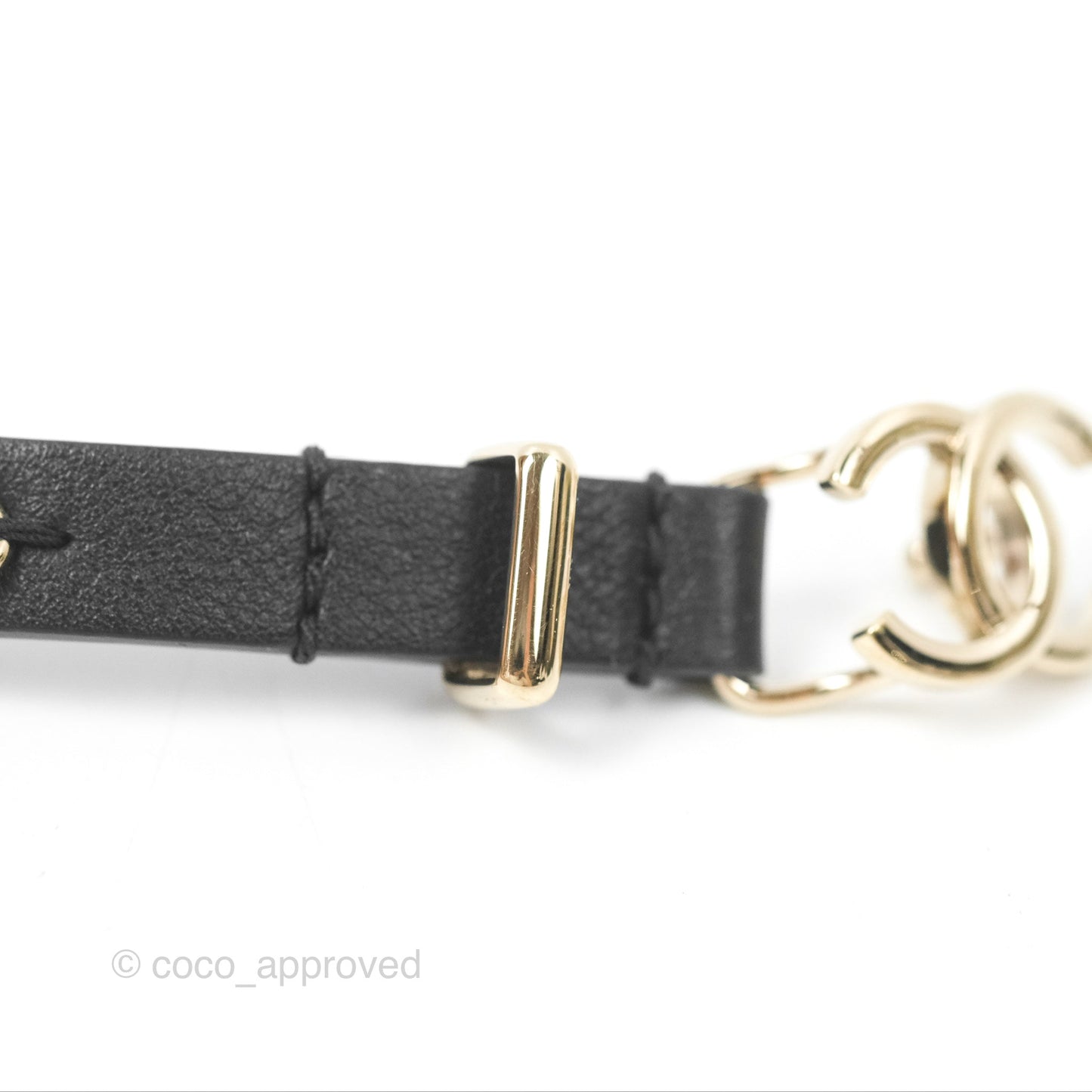 Chanel CC Leather Chain Belt Black Gold Tone 22S