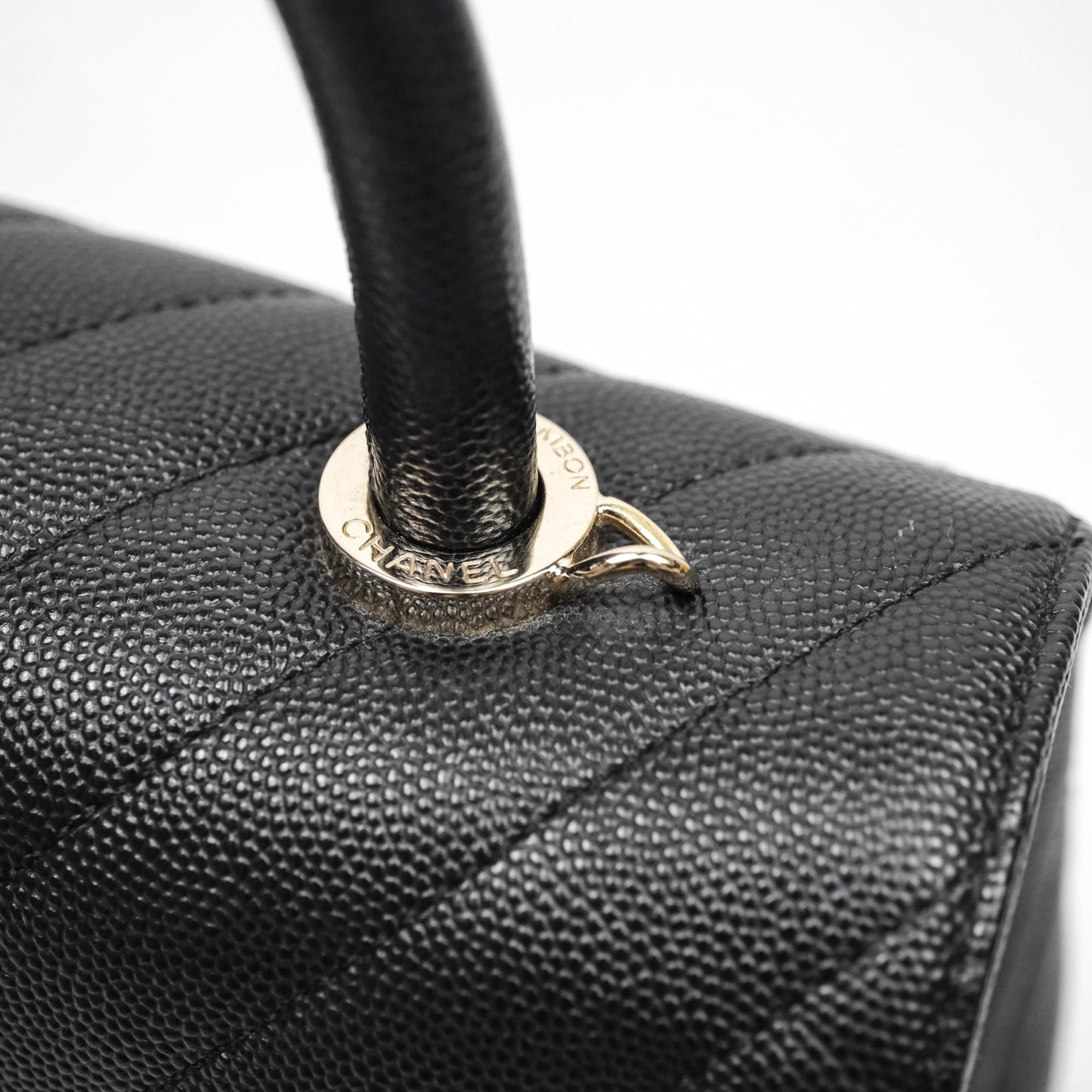 Chanel Small Coco Handle Chevron Black Caviar Gold Hardware Lizard Handle