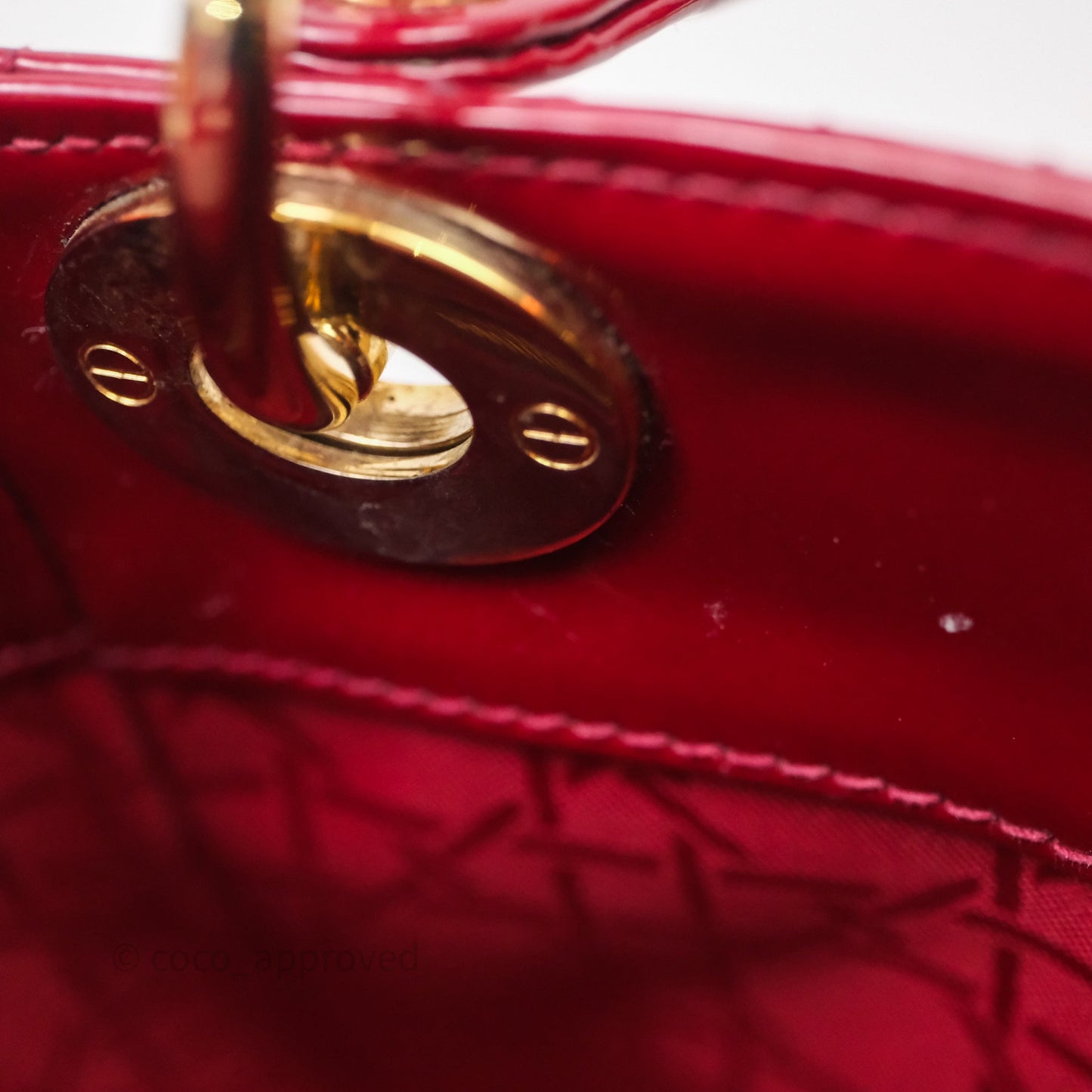 Christian Dior Mini Lady Dior Red Patent Cannage Gold Hardware